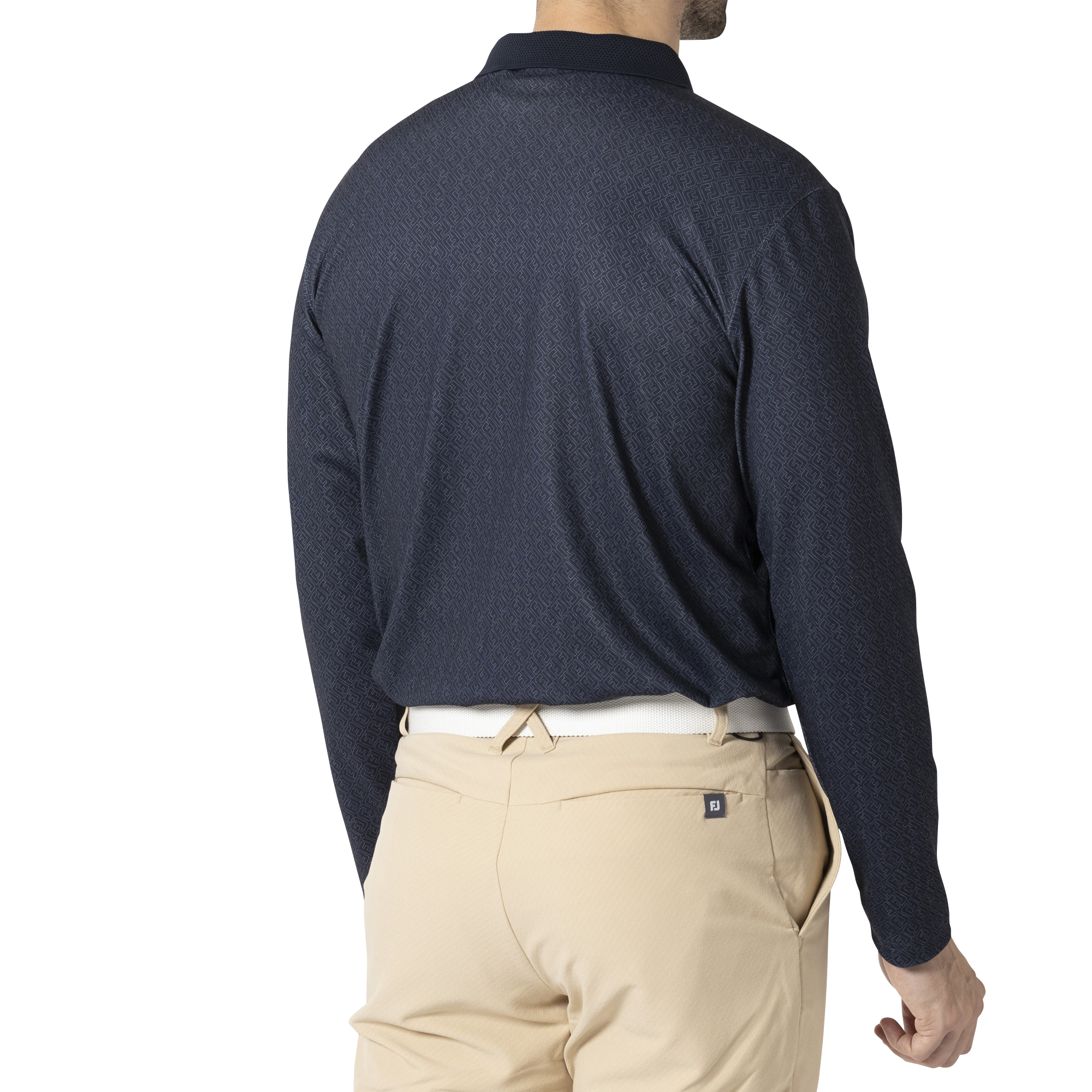 MEN'S FJアウトラインプリント 長袖メッシュポロ