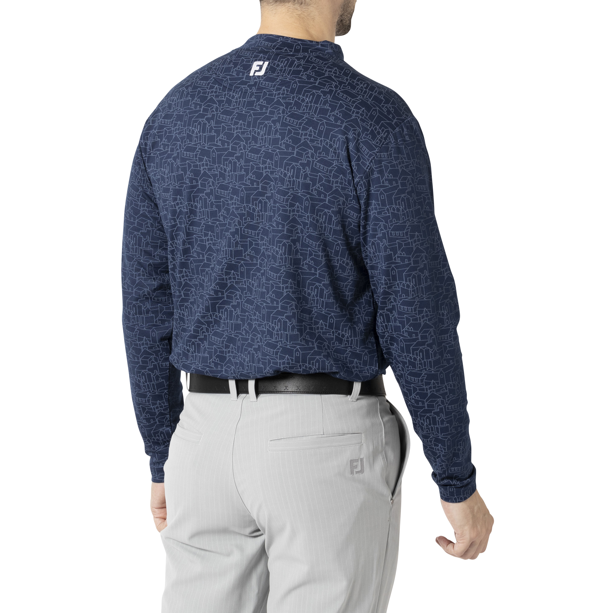 MEN'S 起毛スコティッシュプリント 長袖モックネックシャツ