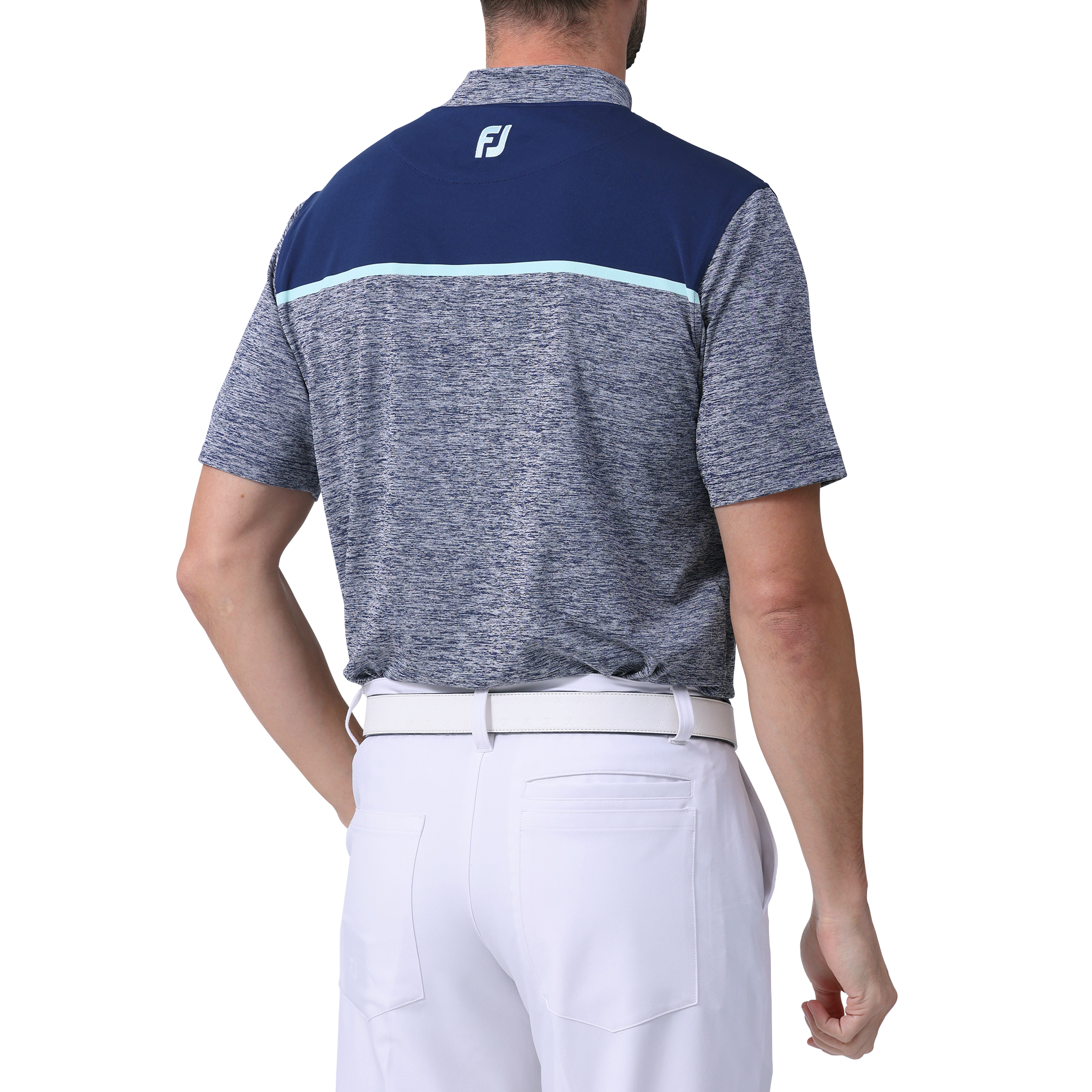 カラーブロック半袖モックネックシャツ