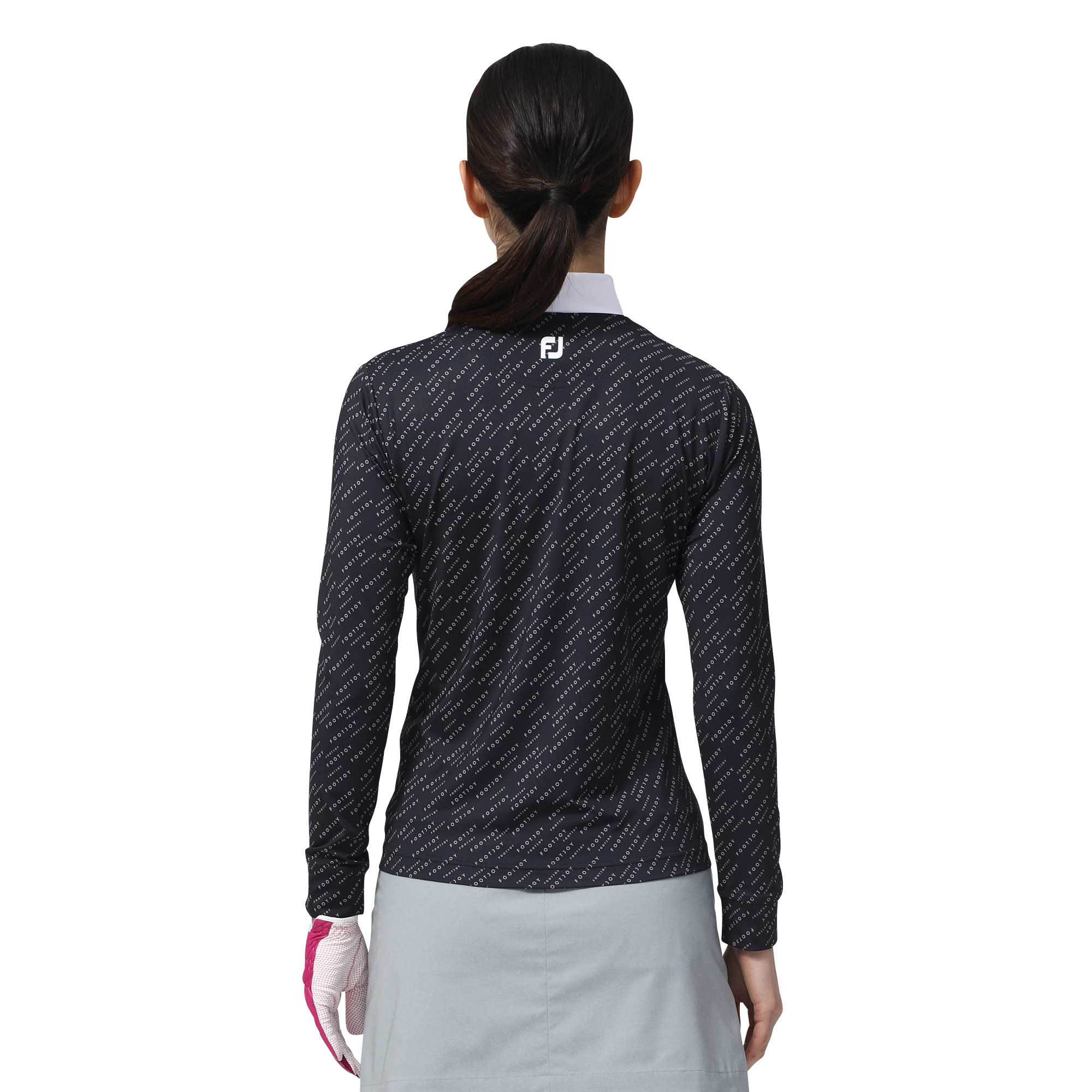 WOMEN'S ロゴプリント長袖モックネックシャツ