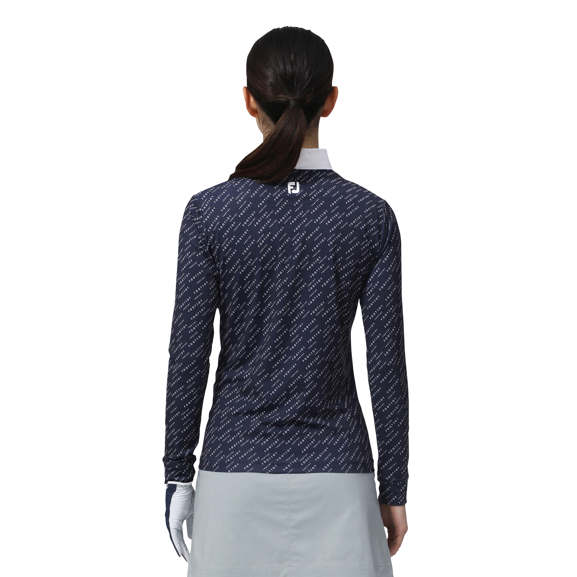 WOMEN'S ロゴプリント長袖モックネックシャツ