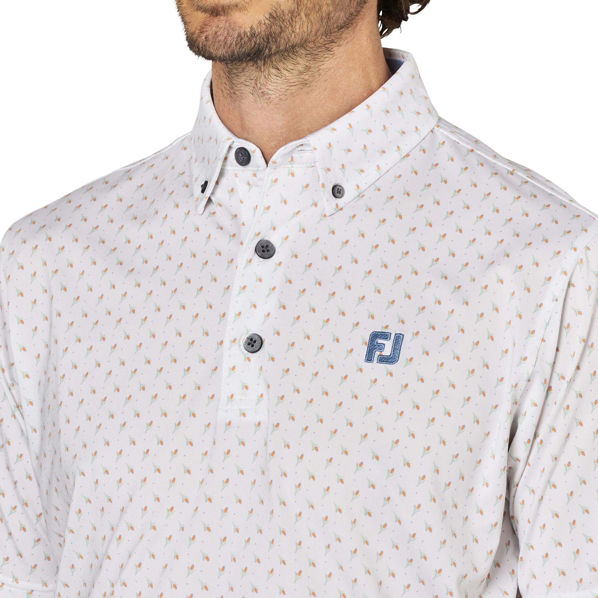 つぼみ柄半袖ボタンダウンシャツ