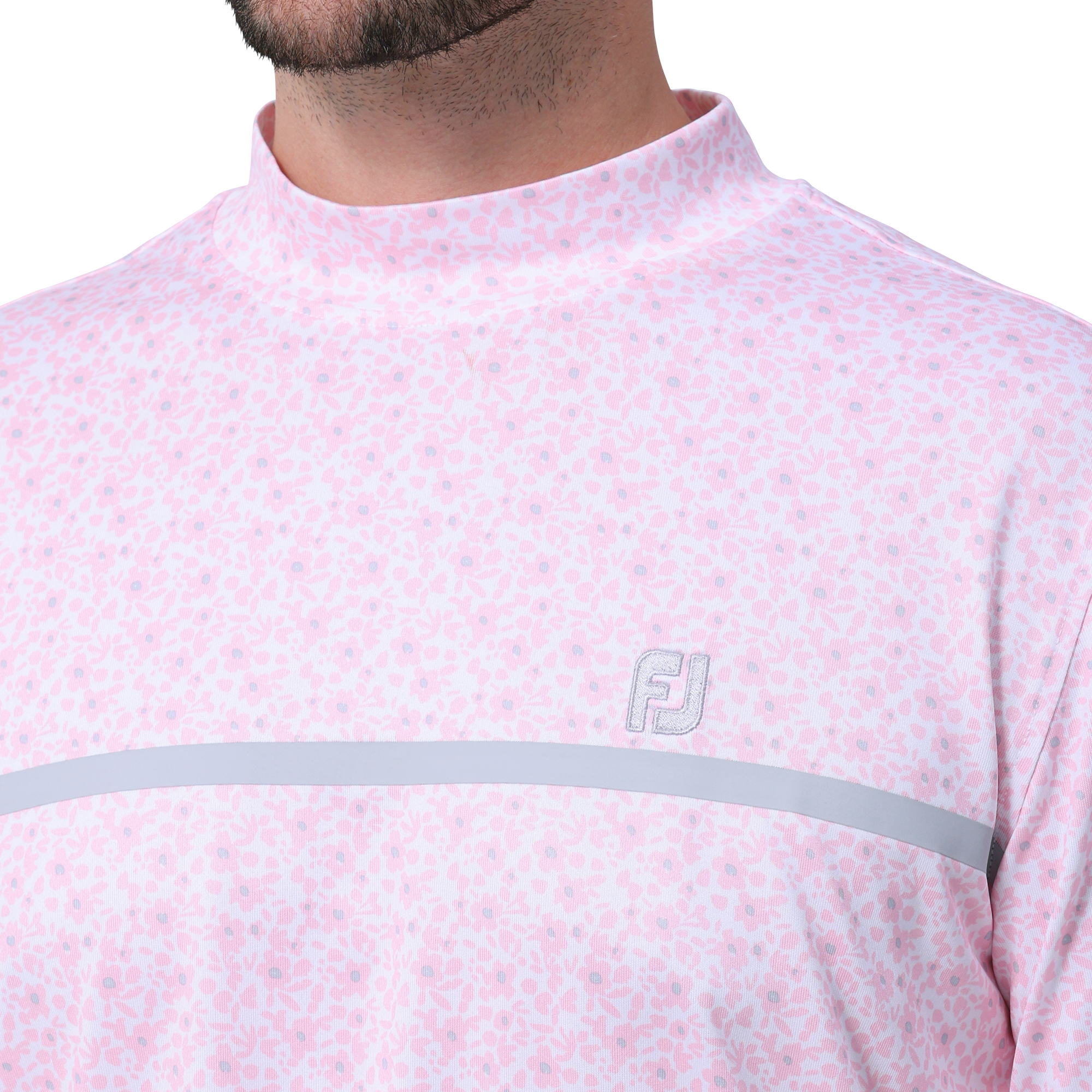 フラワープリント半袖モックネックシャツ