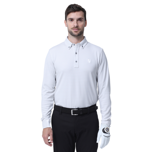 MEN&#39;S バーズアイジャカードストライプ長袖ボタンダウンシャツ