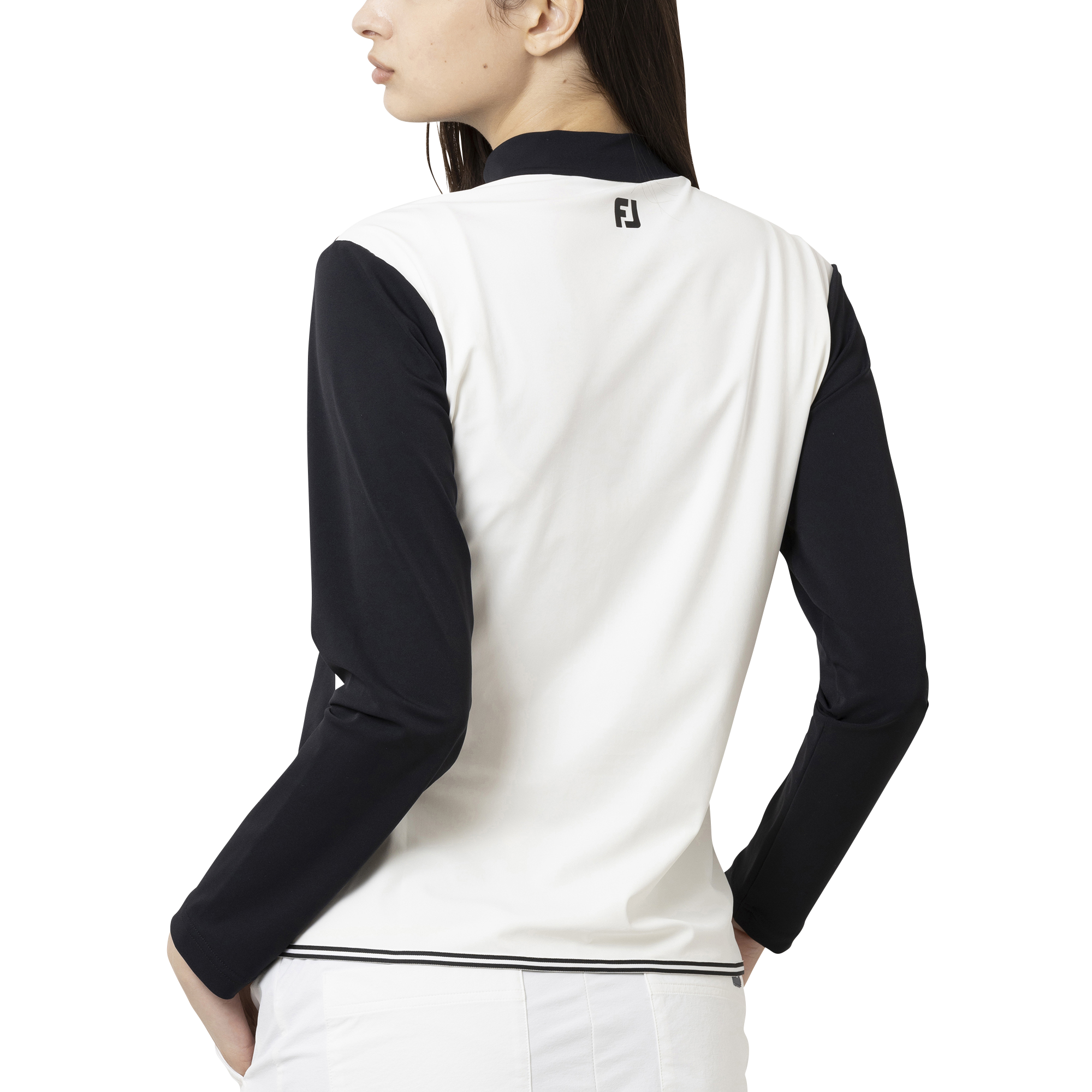 カラーブロック長袖モックネックシャツ