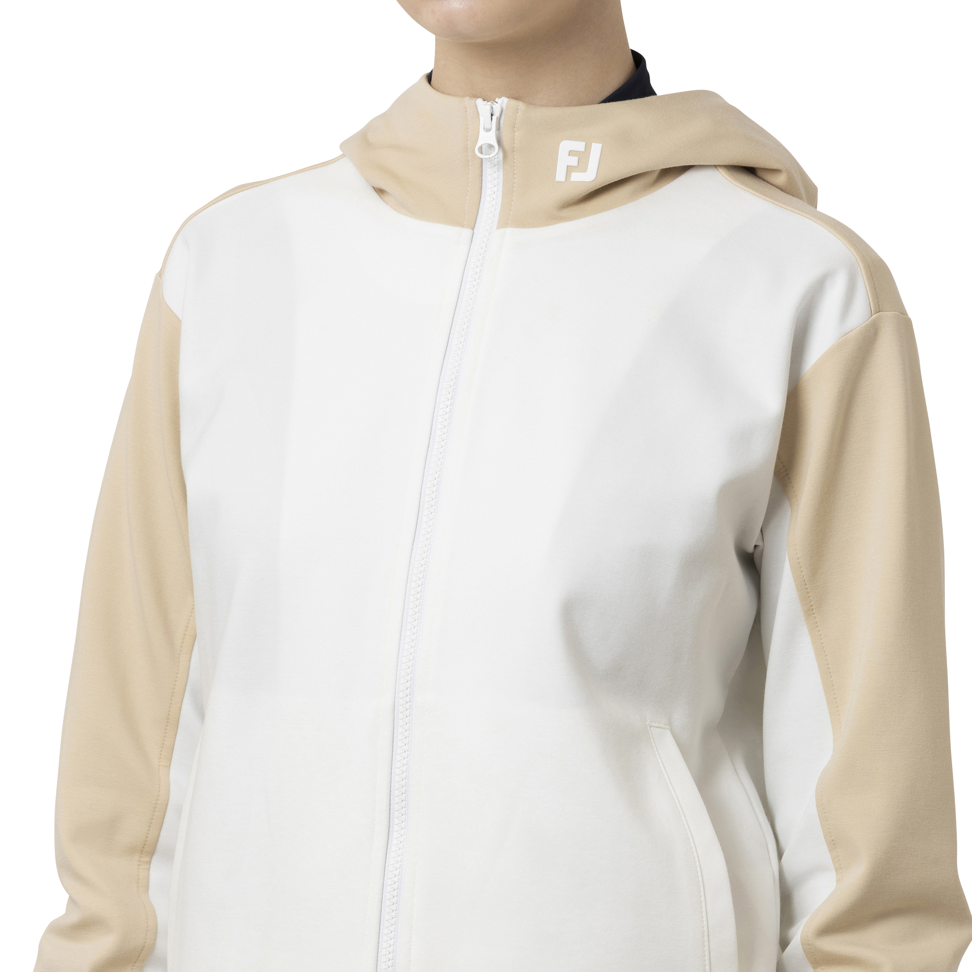 カラーブロック長袖フルジップフーディー