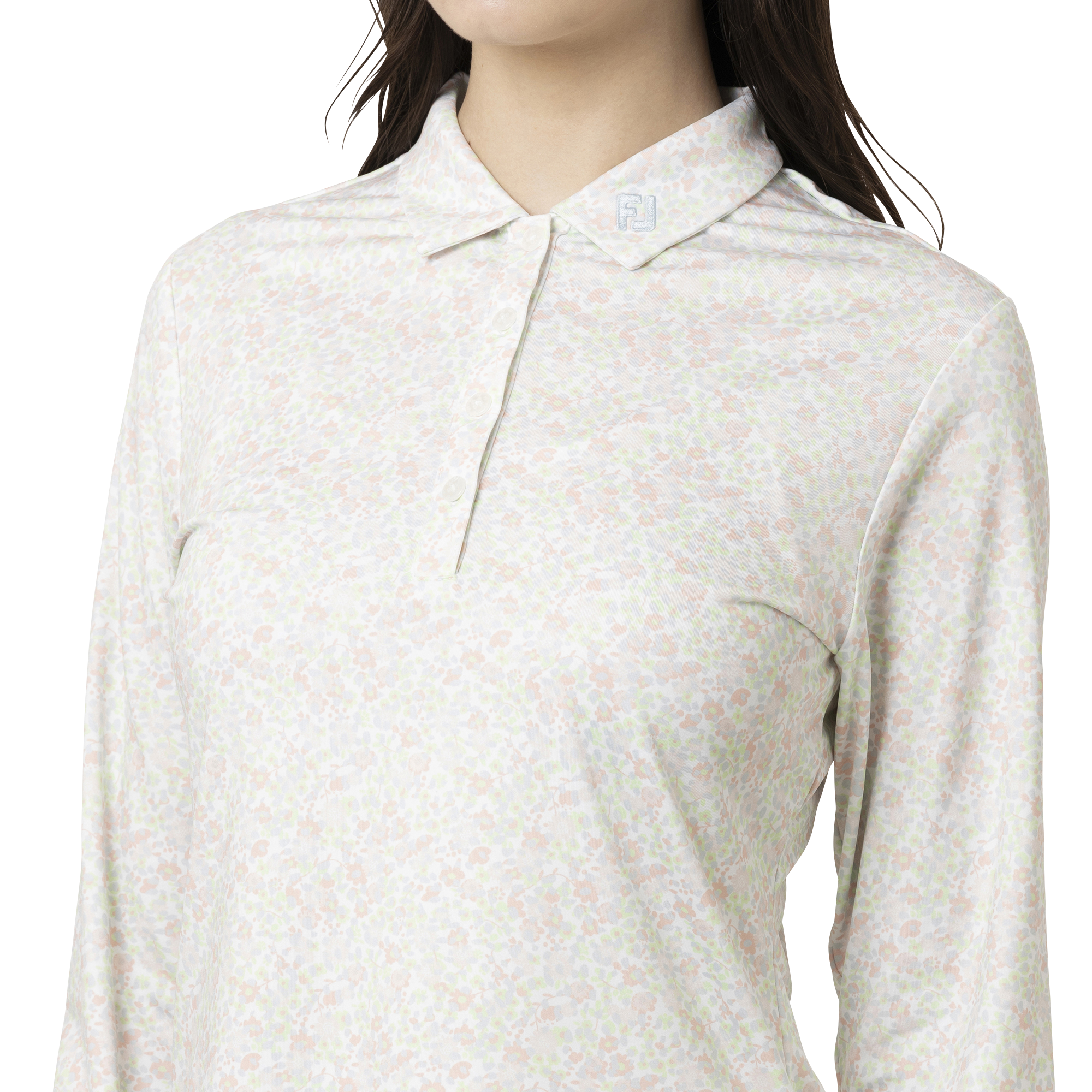 水彩フラワープリント長袖シャツ