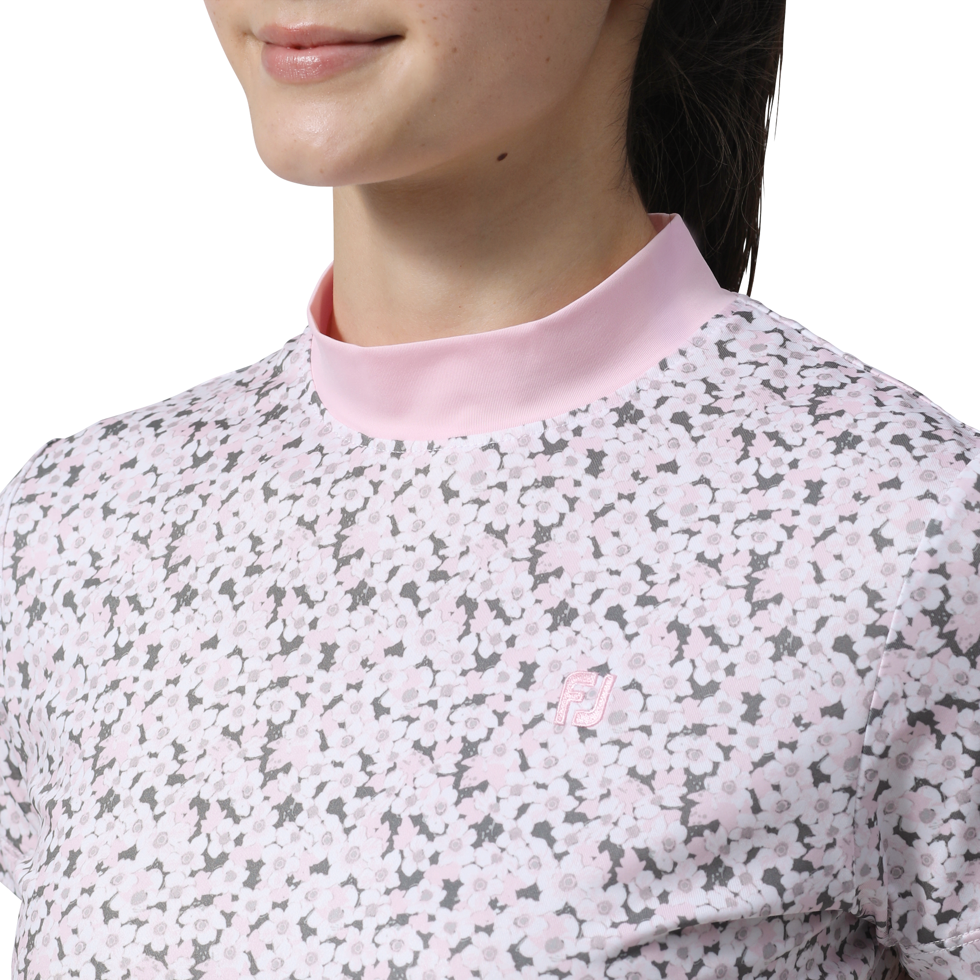 サクラソウプリント半袖モックネックシャツ