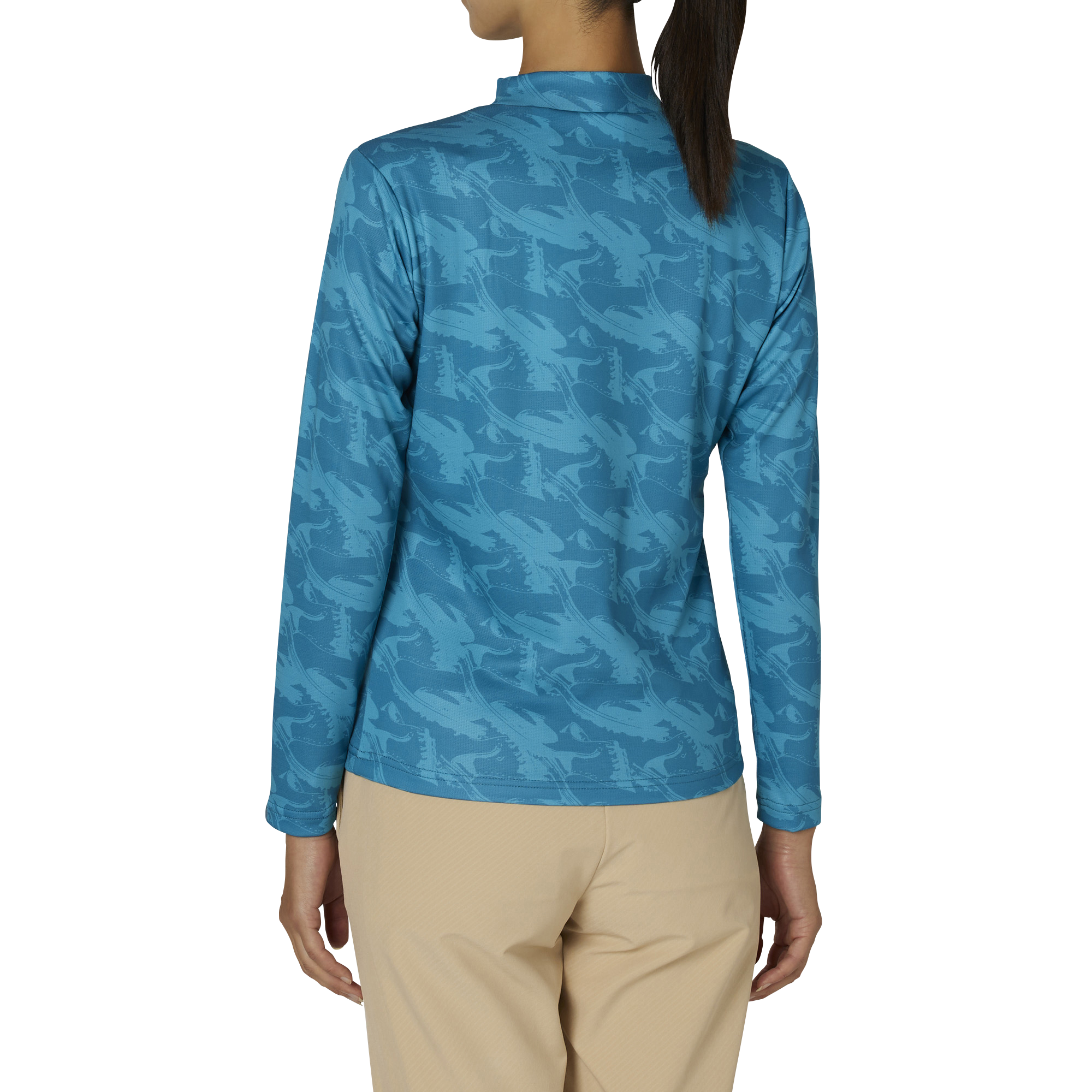 WOMEN'S フットウェアモチーフプリント 長袖モックネックシャツ