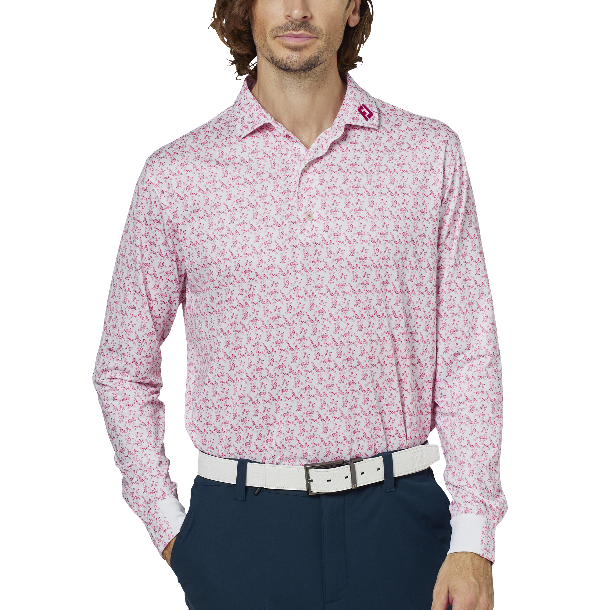 新品☆mu sports リボンカラーフリル長袖シャツ　白　ゴルフウェア　42 新品☆mu sports リボンカラーフリル長袖シャツ 白 ゴルフウェア