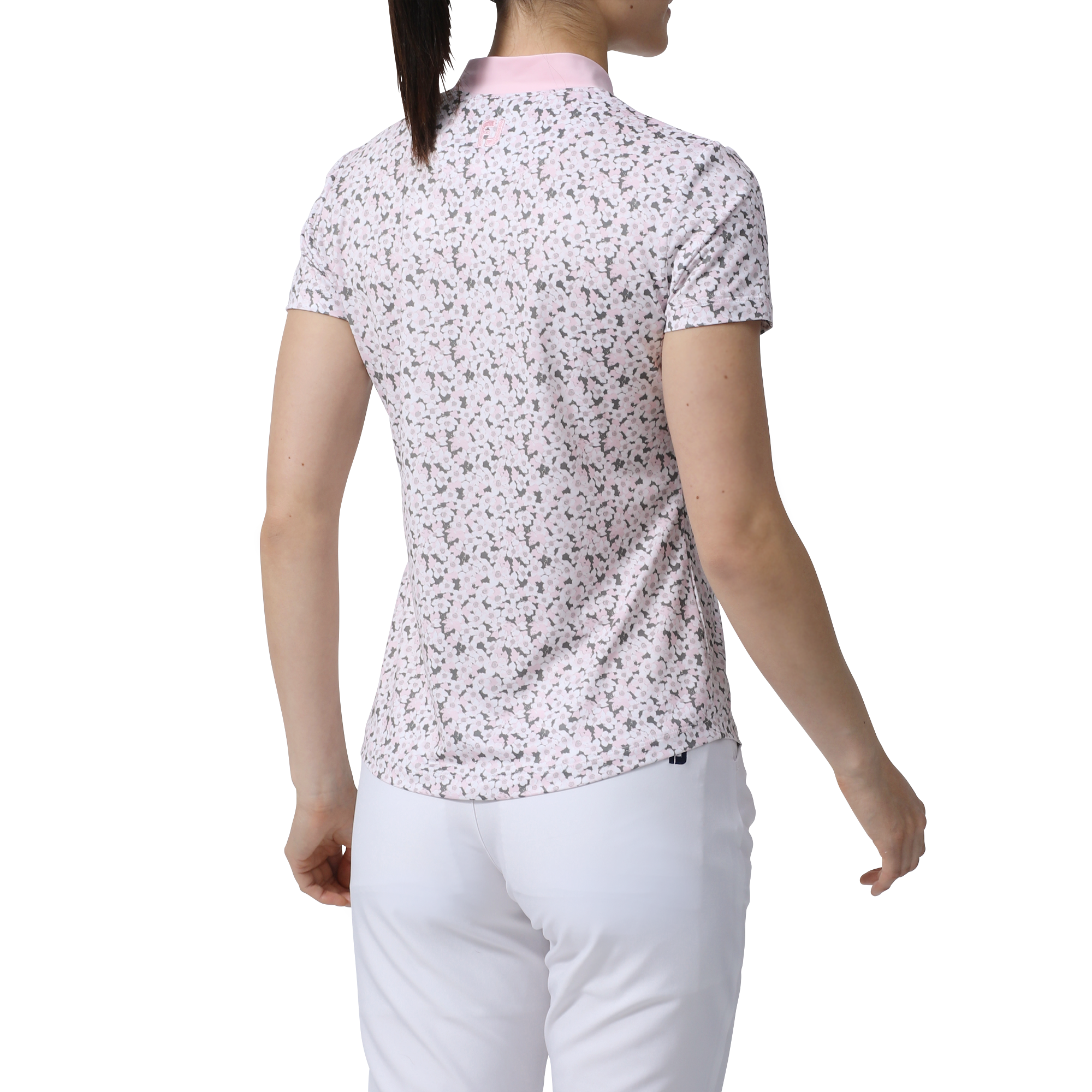 サクラソウプリント半袖モックネックシャツ