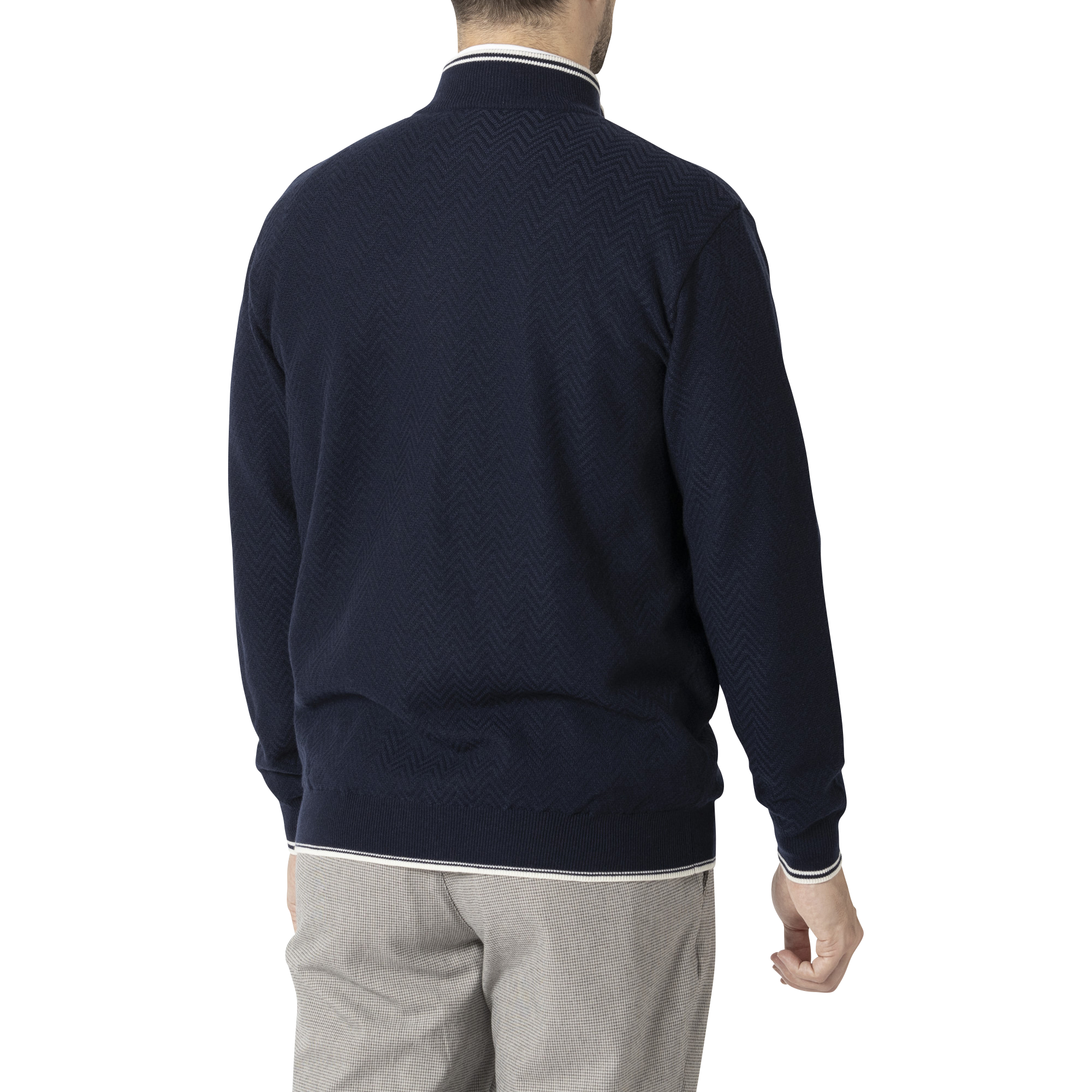 MEN'S ヘリンボーン柄 防風裏地付き 長袖フルジップセーター