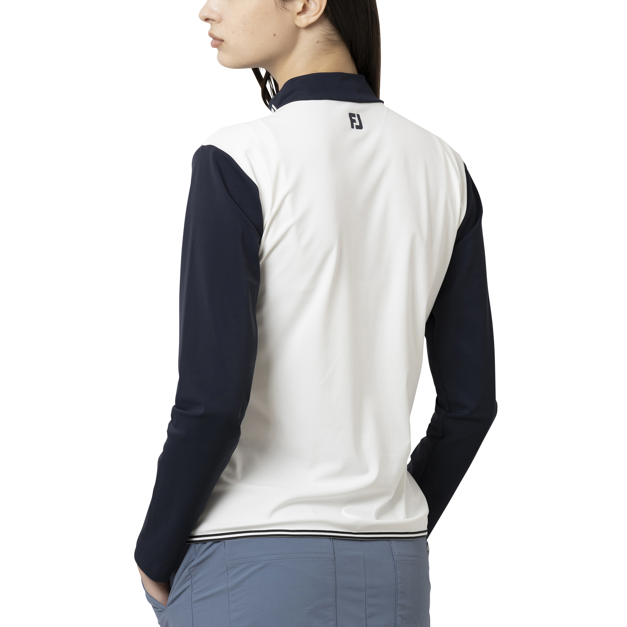 カラーブロック長袖モックネックシャツ