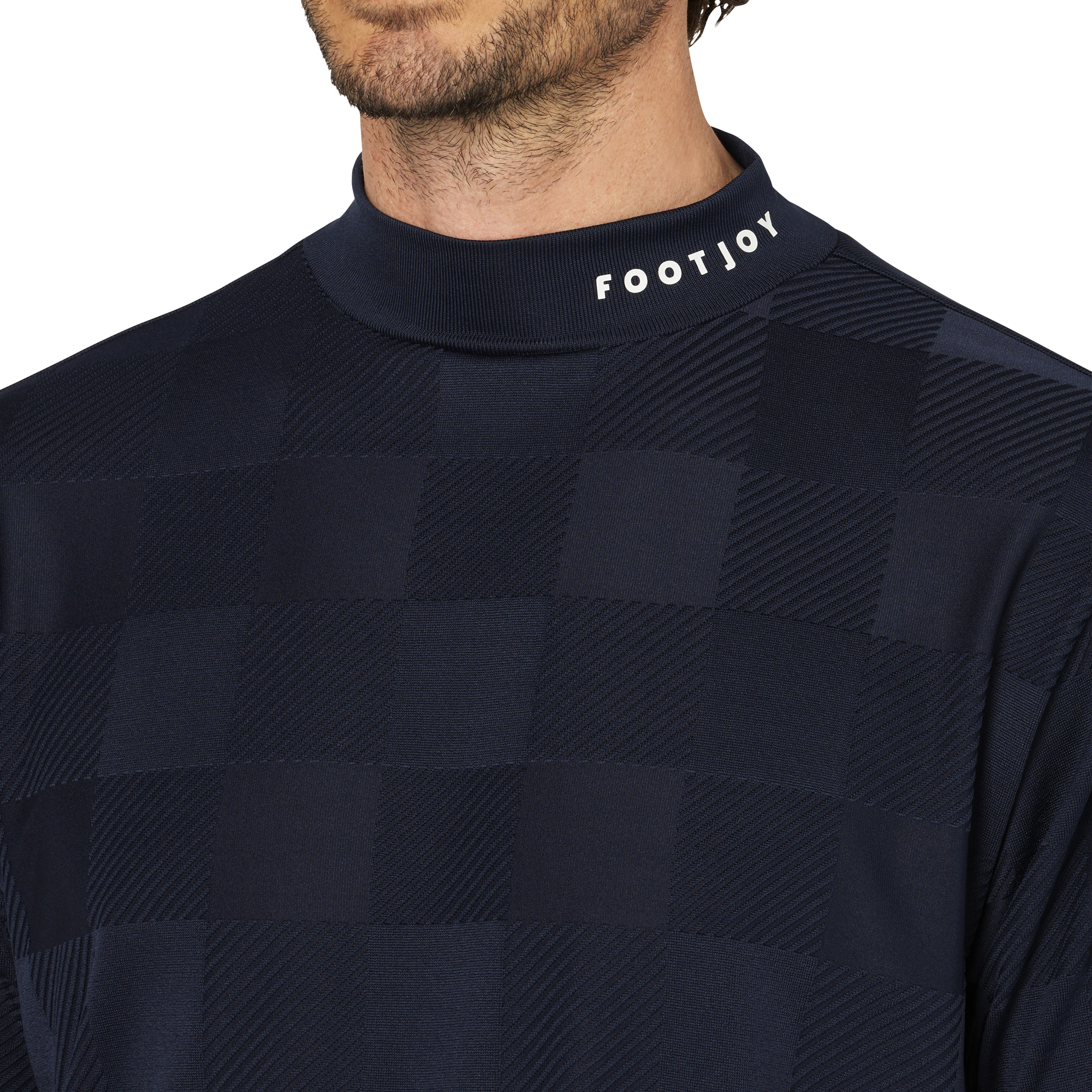 チェックジャカード半袖モックネックシャツ