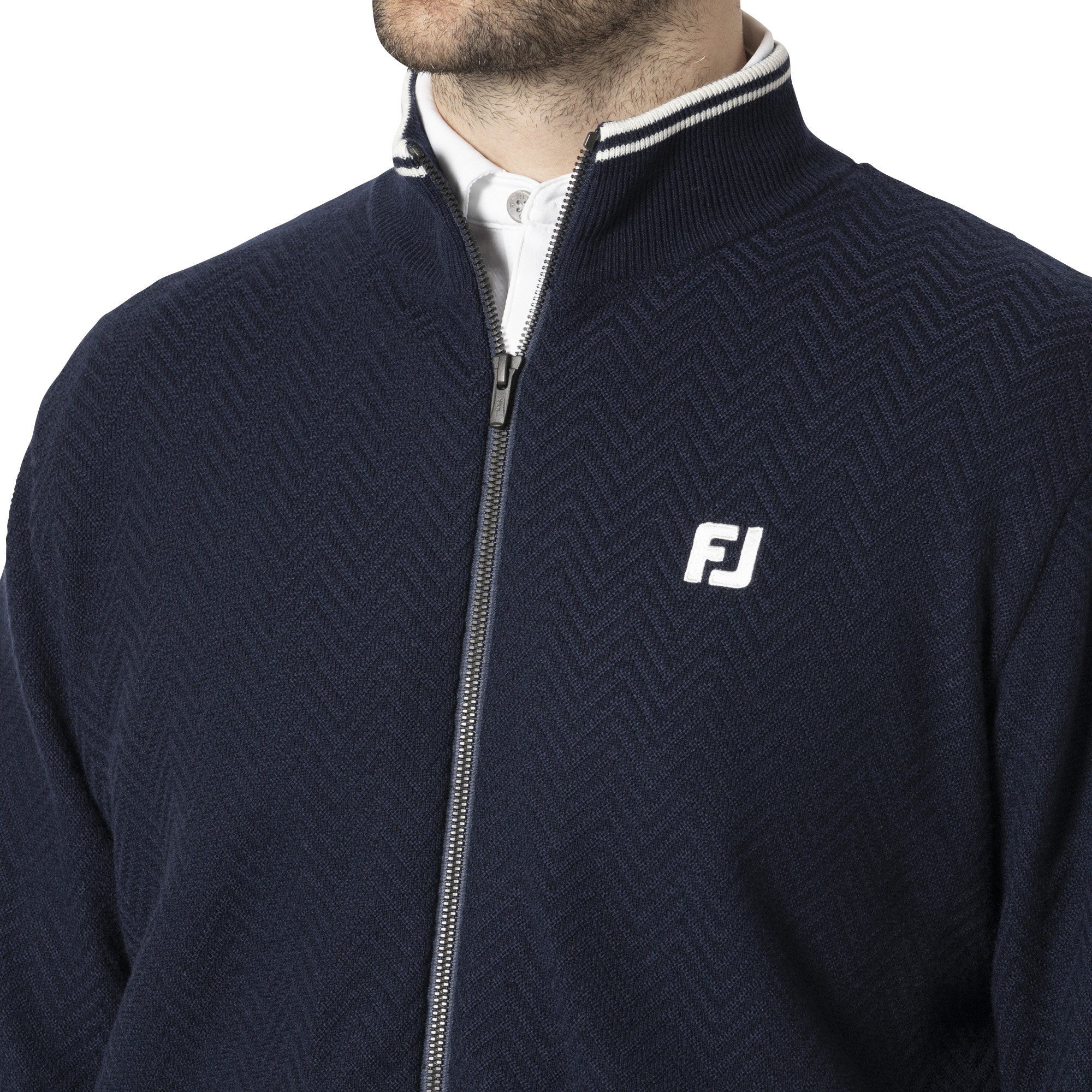 MEN'S ヘリンボーン柄 防風裏地付き 長袖フルジップセーター - FootJoy