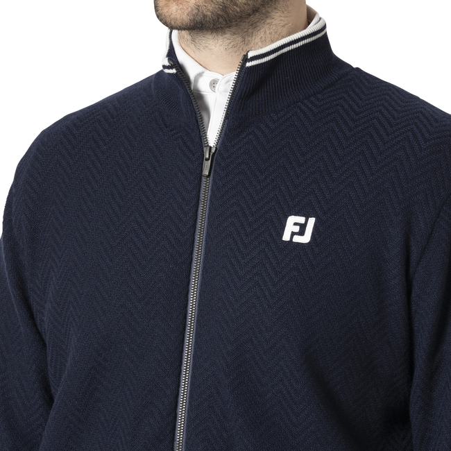 MEN'S ヘリンボーン柄 防風裏地付き 長袖フルジップセーター - FootJoy MEN'S ヘリンボーン柄 防風裏地付き 長袖フルジップセーター - FootJoy