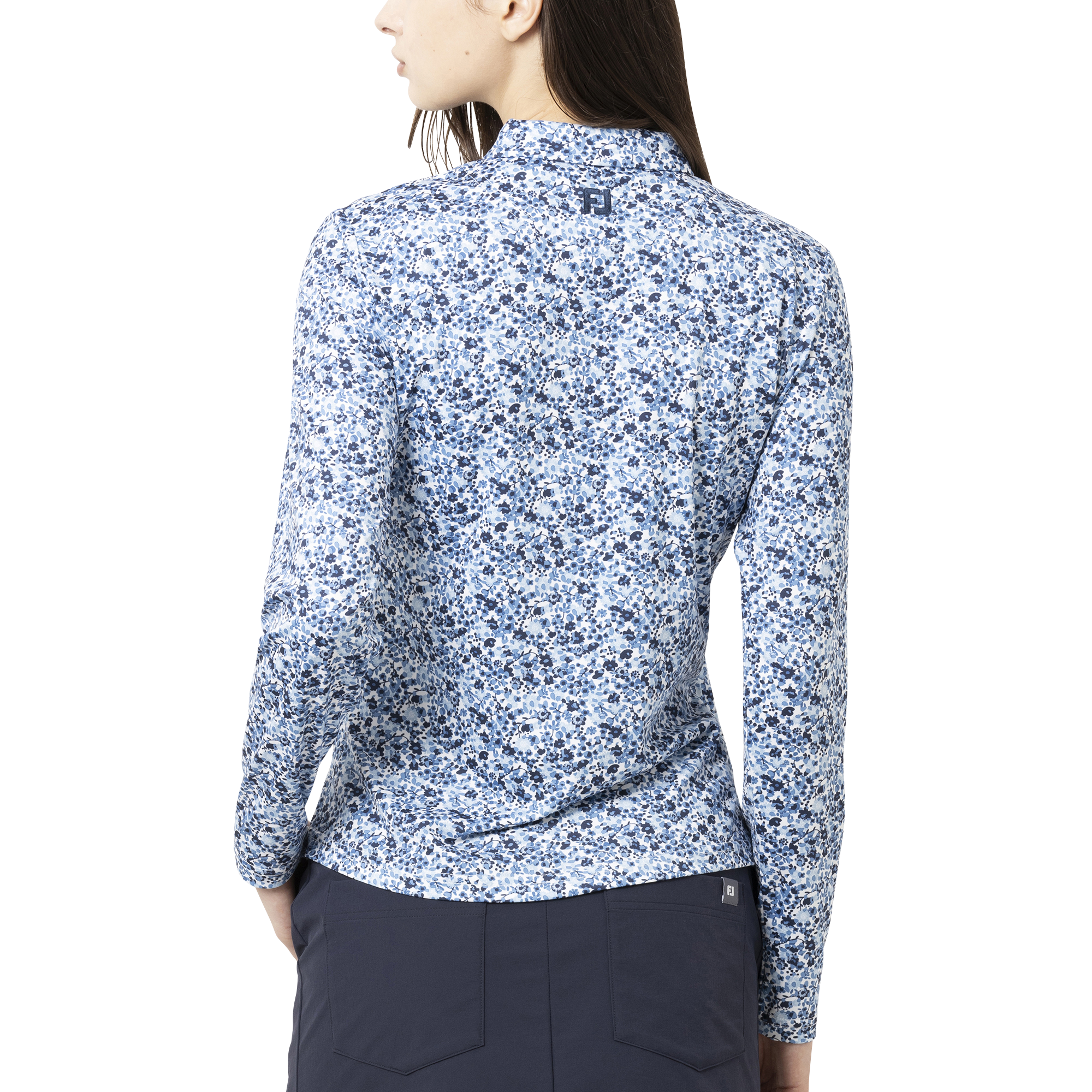 水彩フラワープリント長袖シャツ