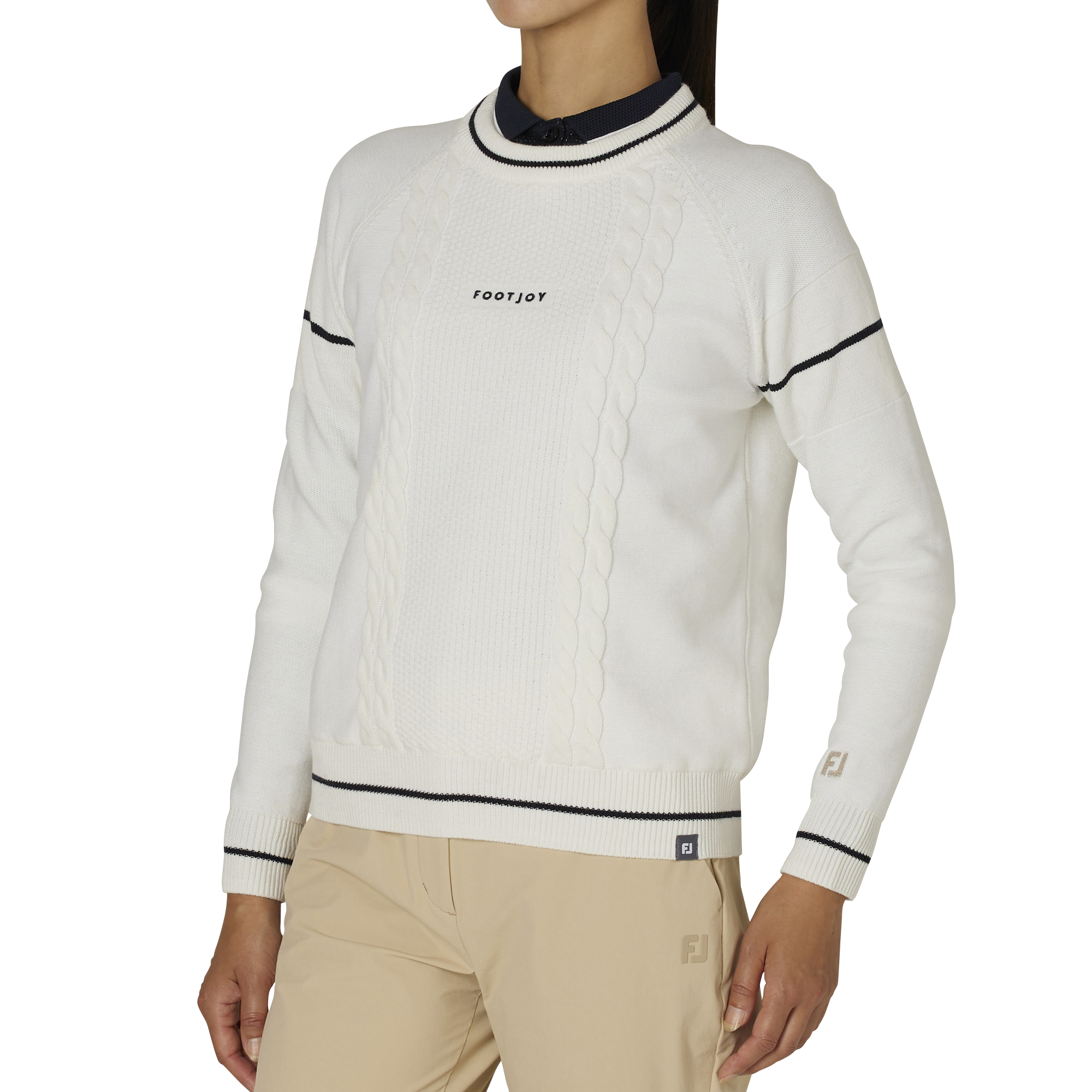 WOMEN'S ケーブル柄 防風裏地付き 長袖クルーネックセーター - FootJoy