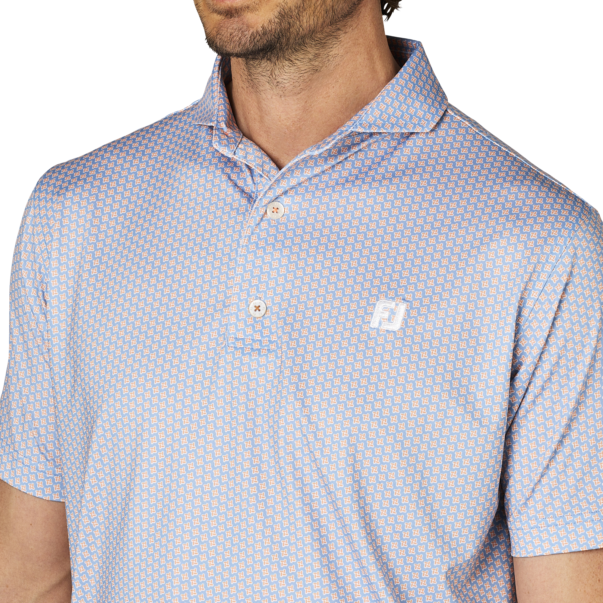 ジオメトリックプリント半袖ワイドカラーシャツ