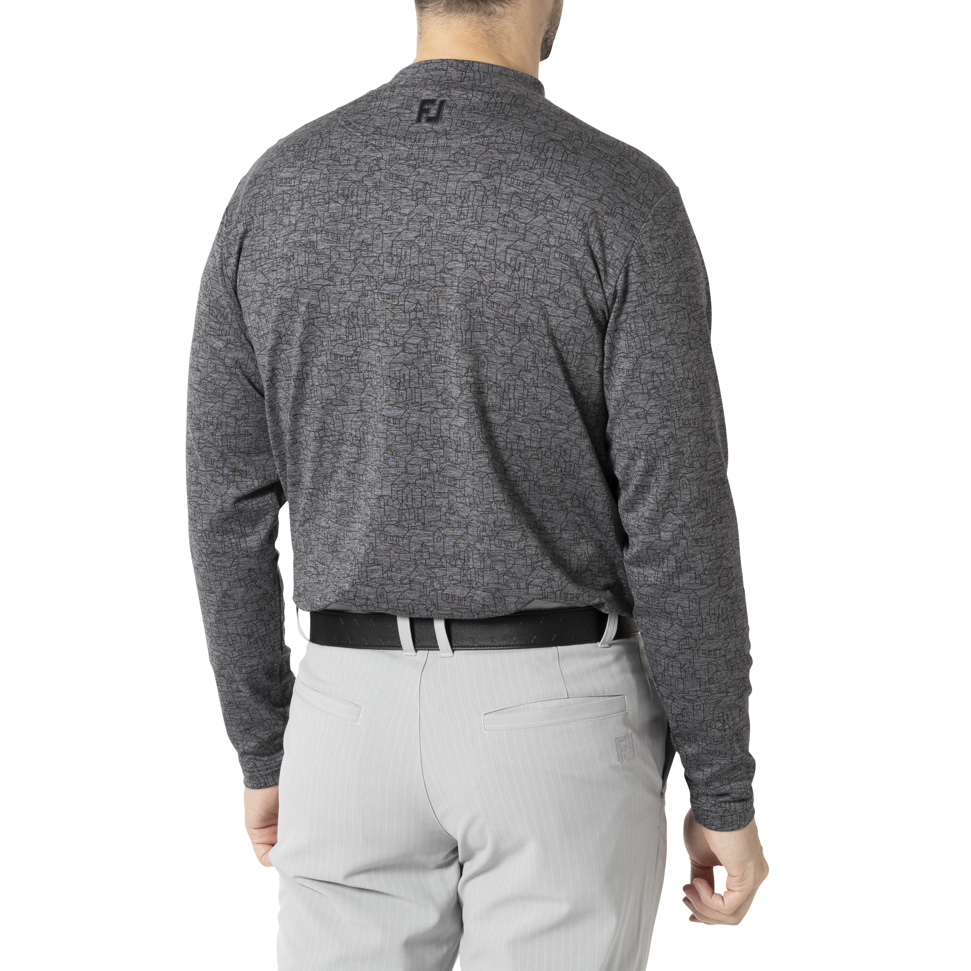 MEN'S 起毛スコティッシュプリント 長袖モックネックシャツ