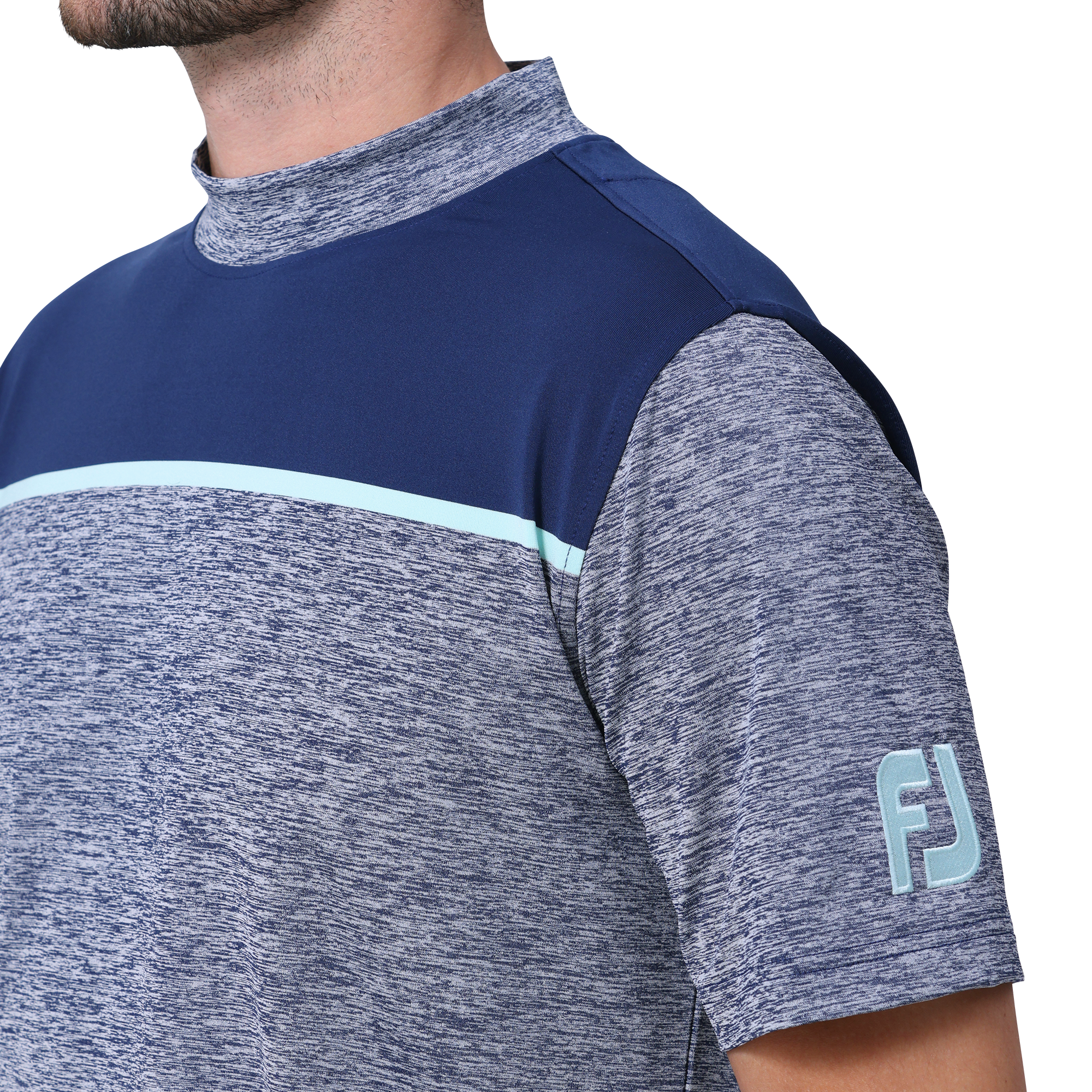 カラーブロック半袖モックネックシャツ