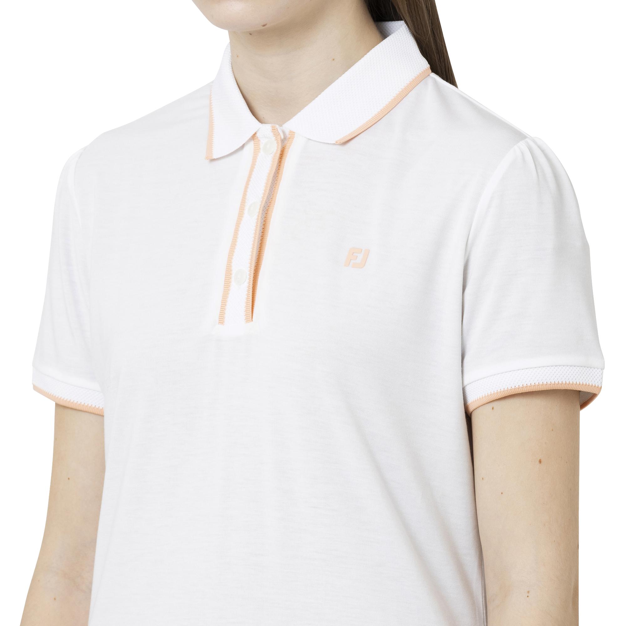 ポップコーンメッシュ襟 スリーブギャザーコットンライクストレッチ半袖シャツ