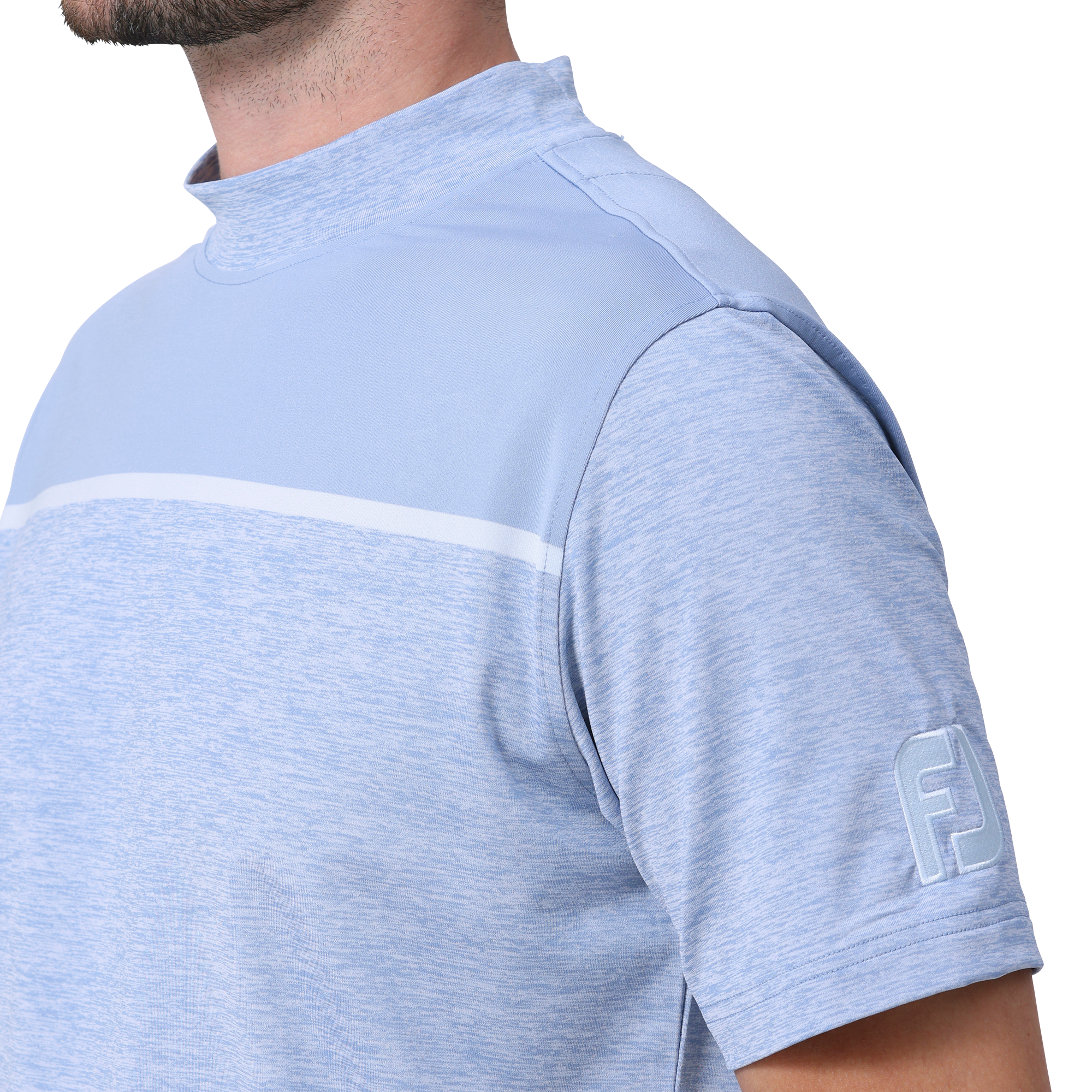 カラーブロック半袖モックネックシャツ