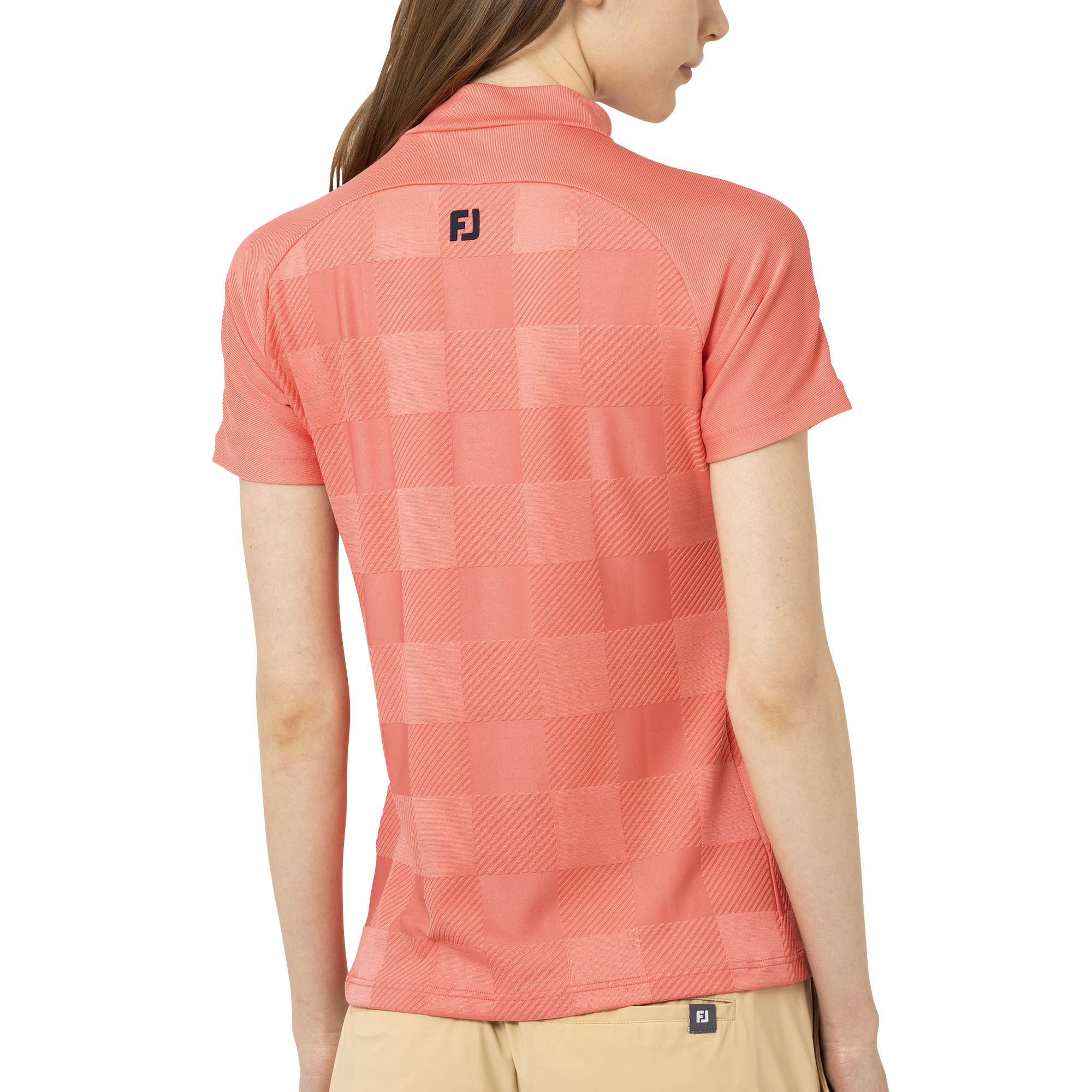 チェックジャカード半袖モックネックシャツ