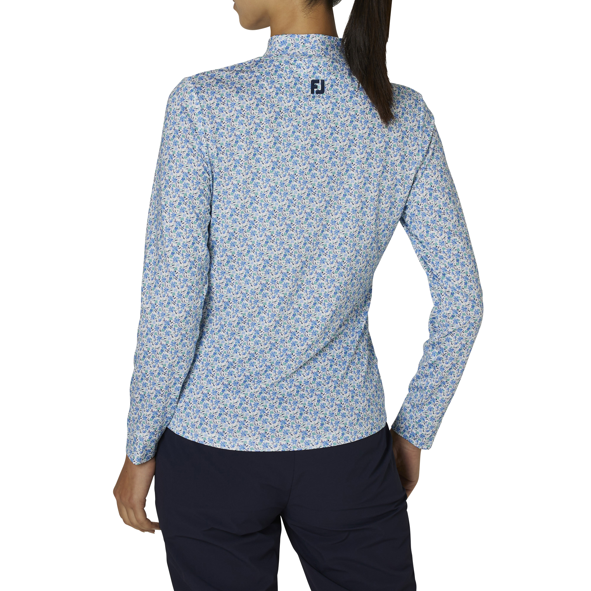 WOMEN'S フローラルプリント 長袖モックネックシャツ