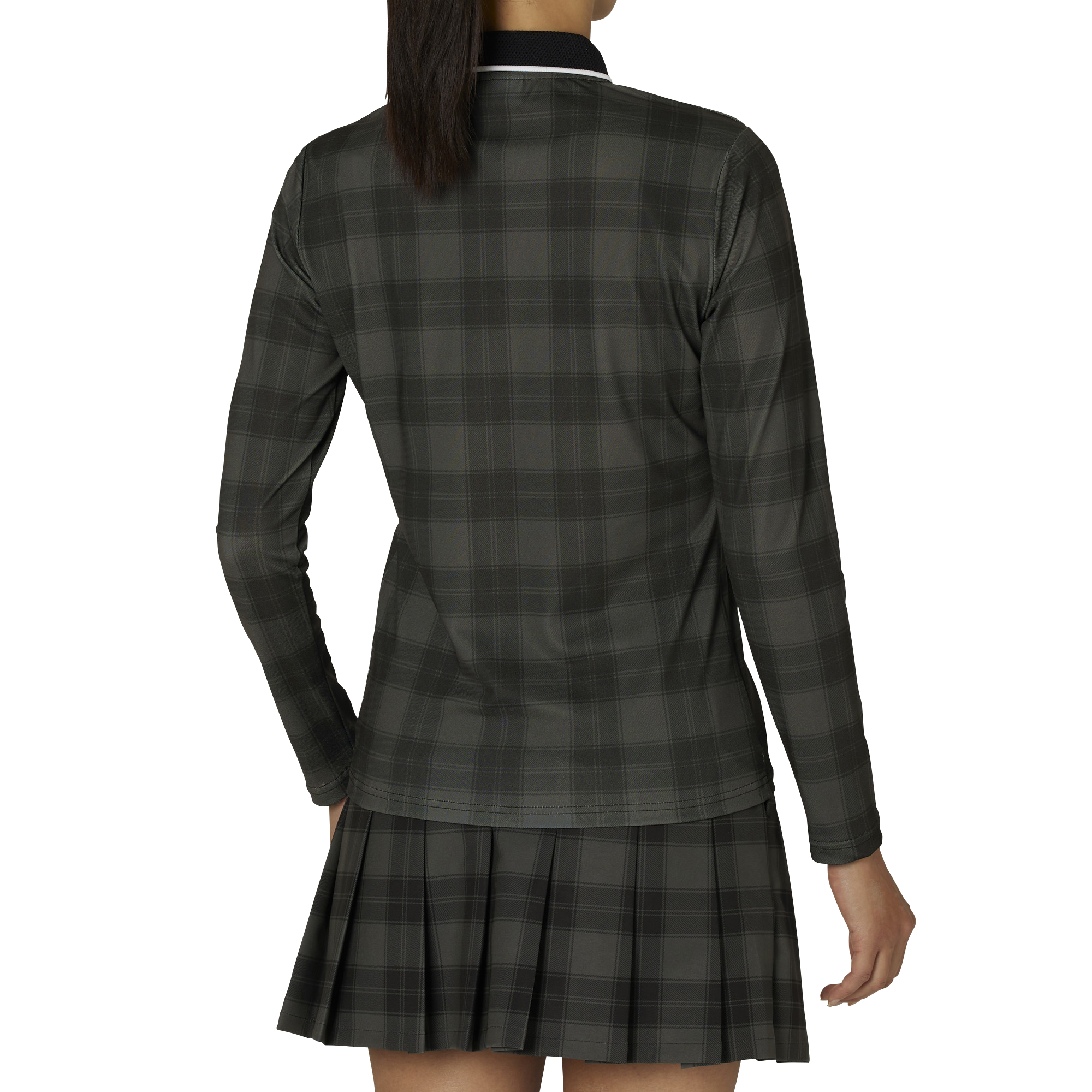 WOMEN'S チェックプリント 長袖メッシュポロ