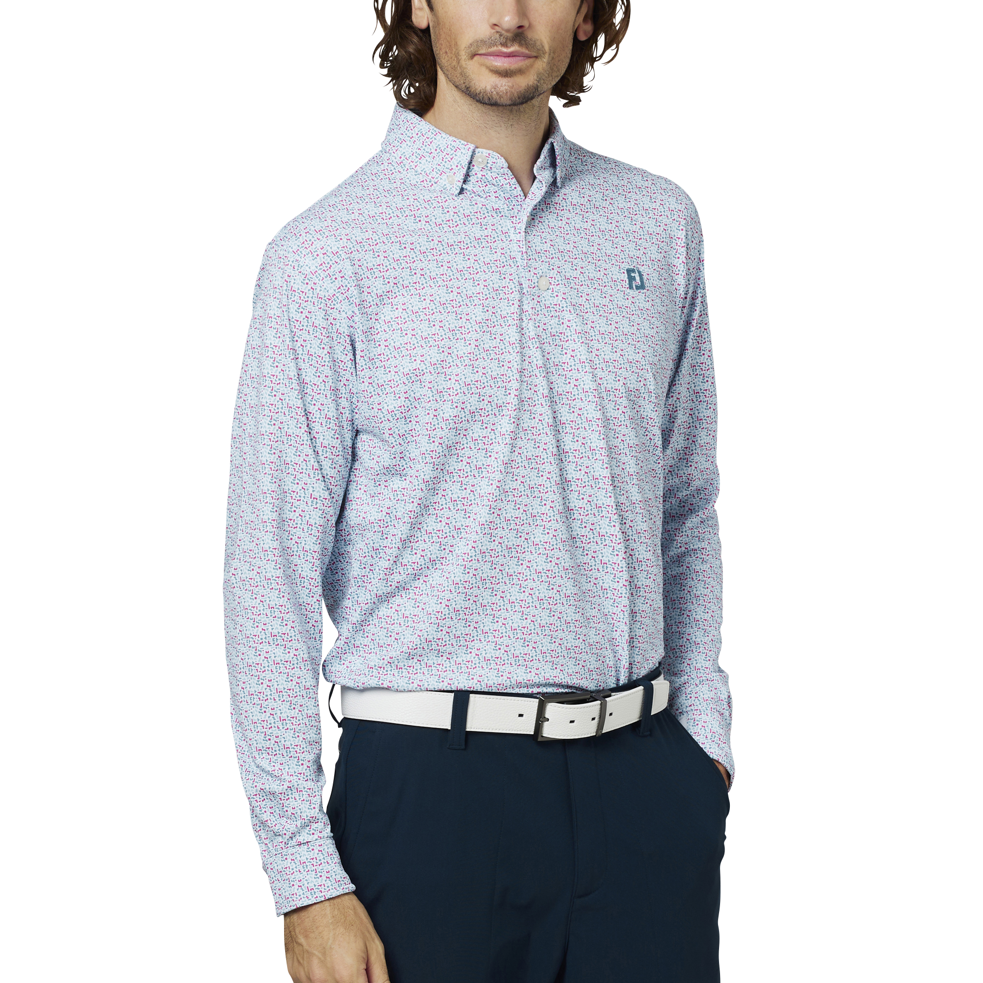 ブロックゲームプリント長袖ボタンダウンシャツ - FootJoy Japan