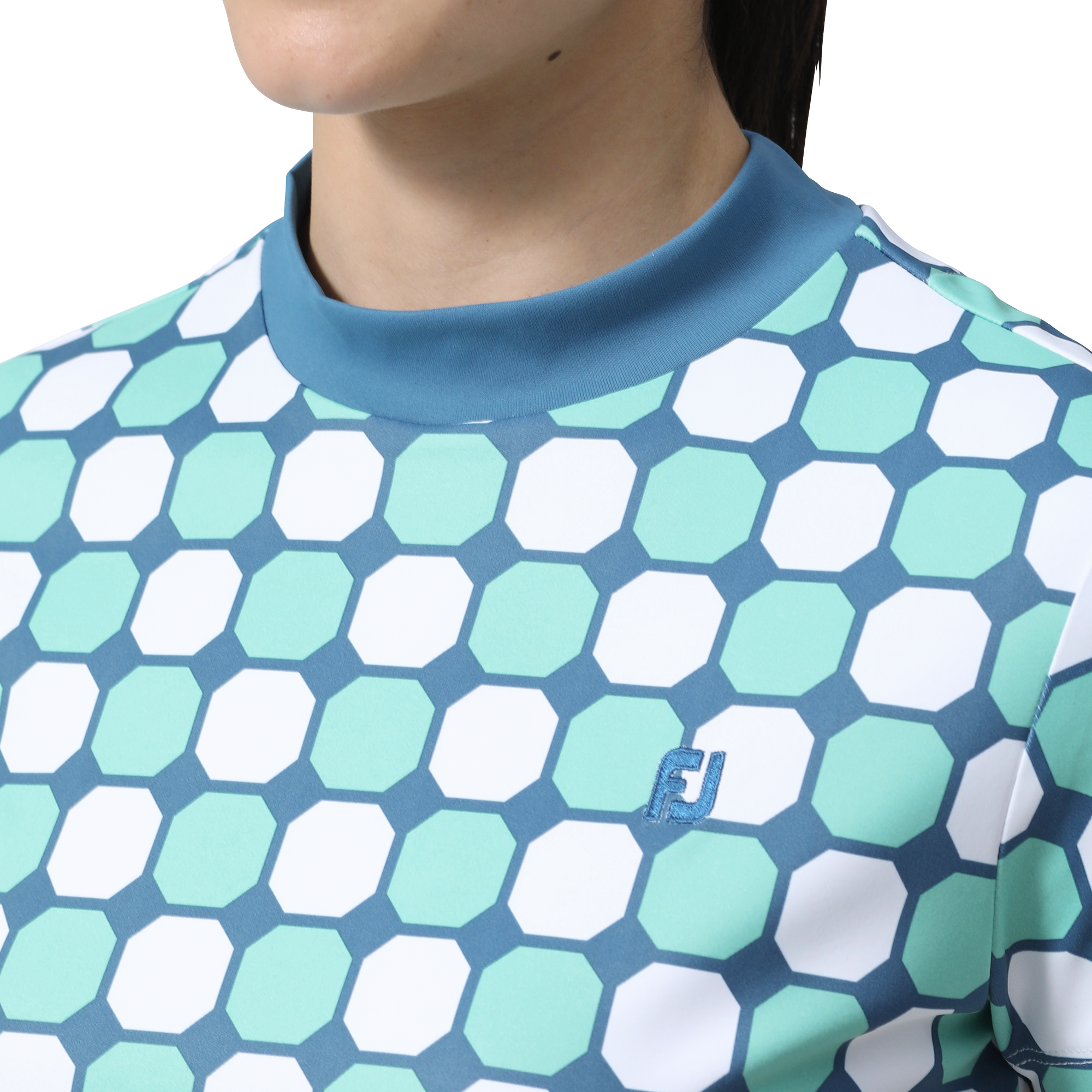 オクタゴンプリント半袖モックネックシャツ