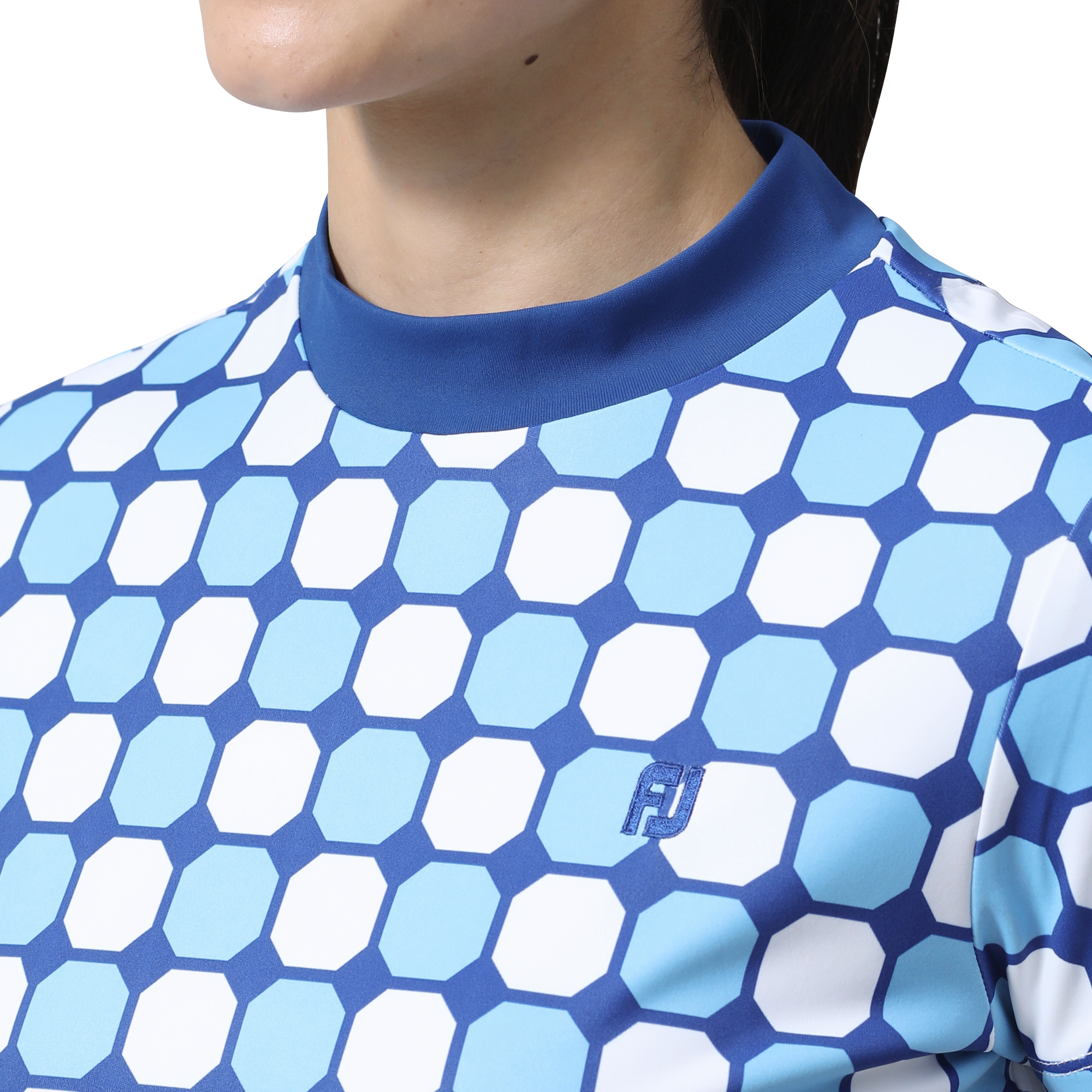 オクタゴンプリント半袖モックネックシャツ