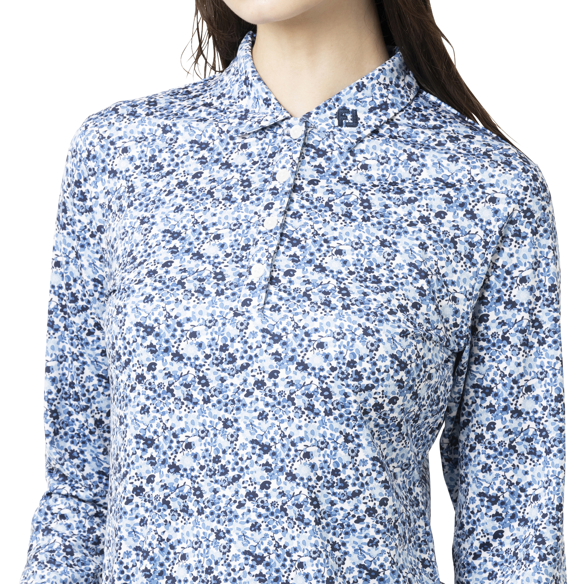 水彩フラワープリント長袖シャツ