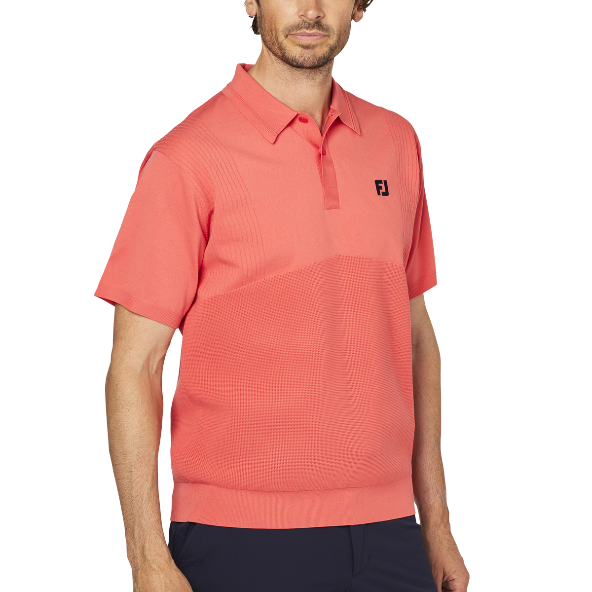 フットジョイ】編地切替バイカラー半袖セーターポロ 編地切替バイ フットジョイ】編地切替バイカラー半袖セーターポロ 編地切替バイ