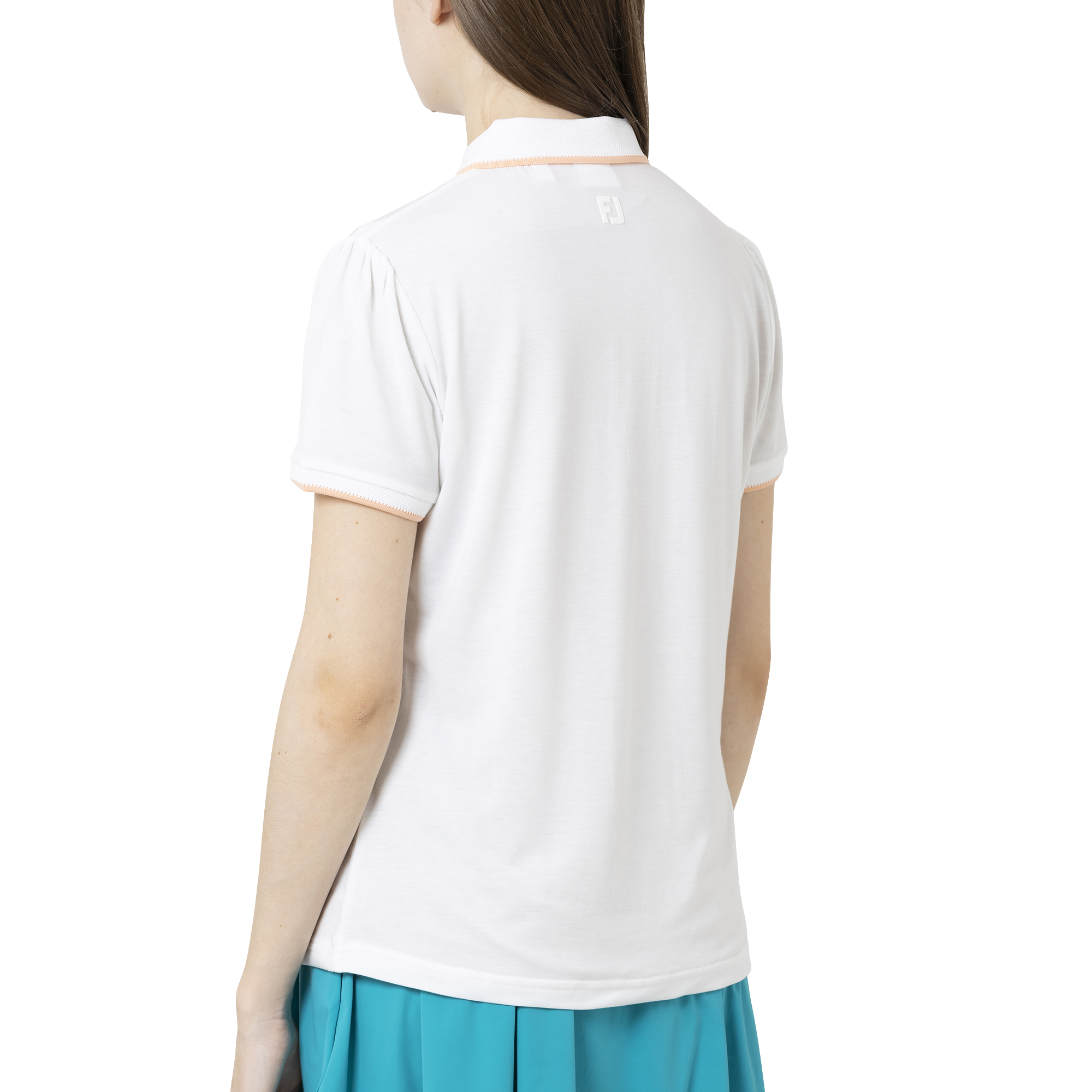 ポップコーンメッシュ襟 スリーブギャザーコットンライクストレッチ半袖シャツ