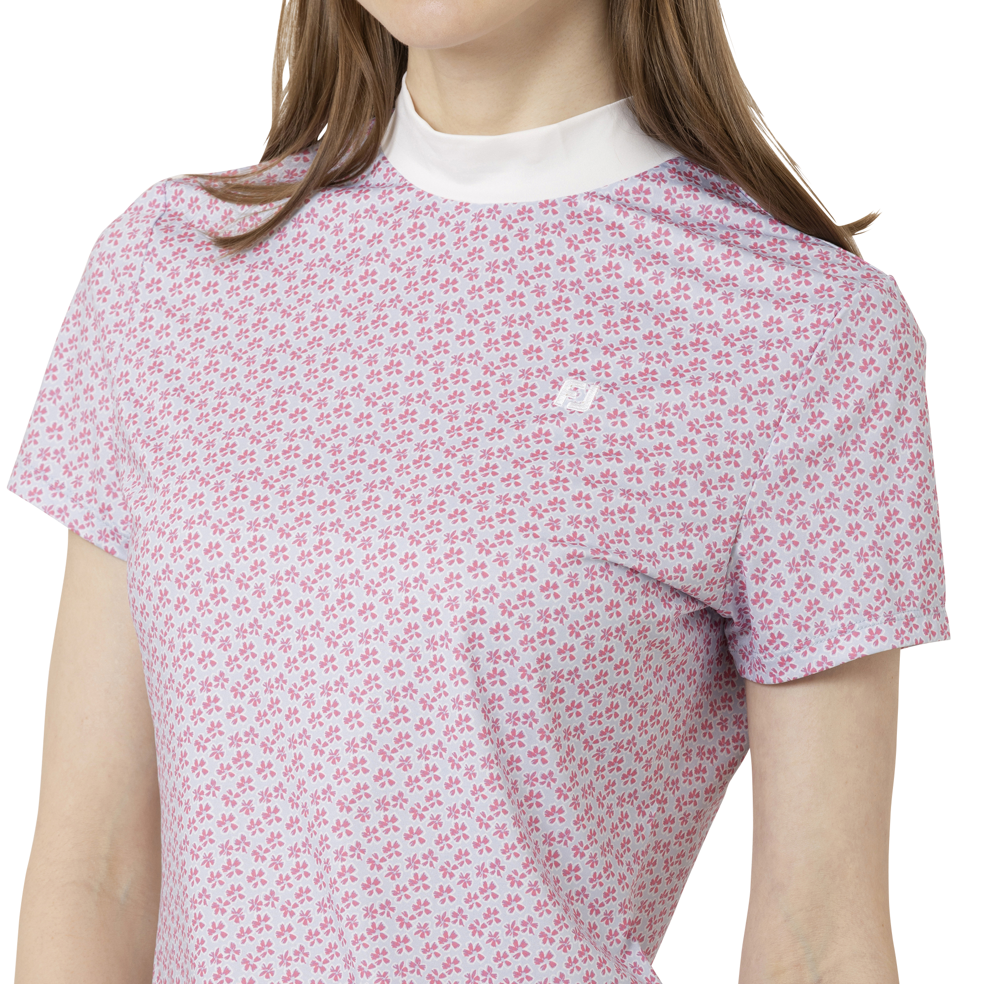 フラワープリント半袖モックネックシャツ