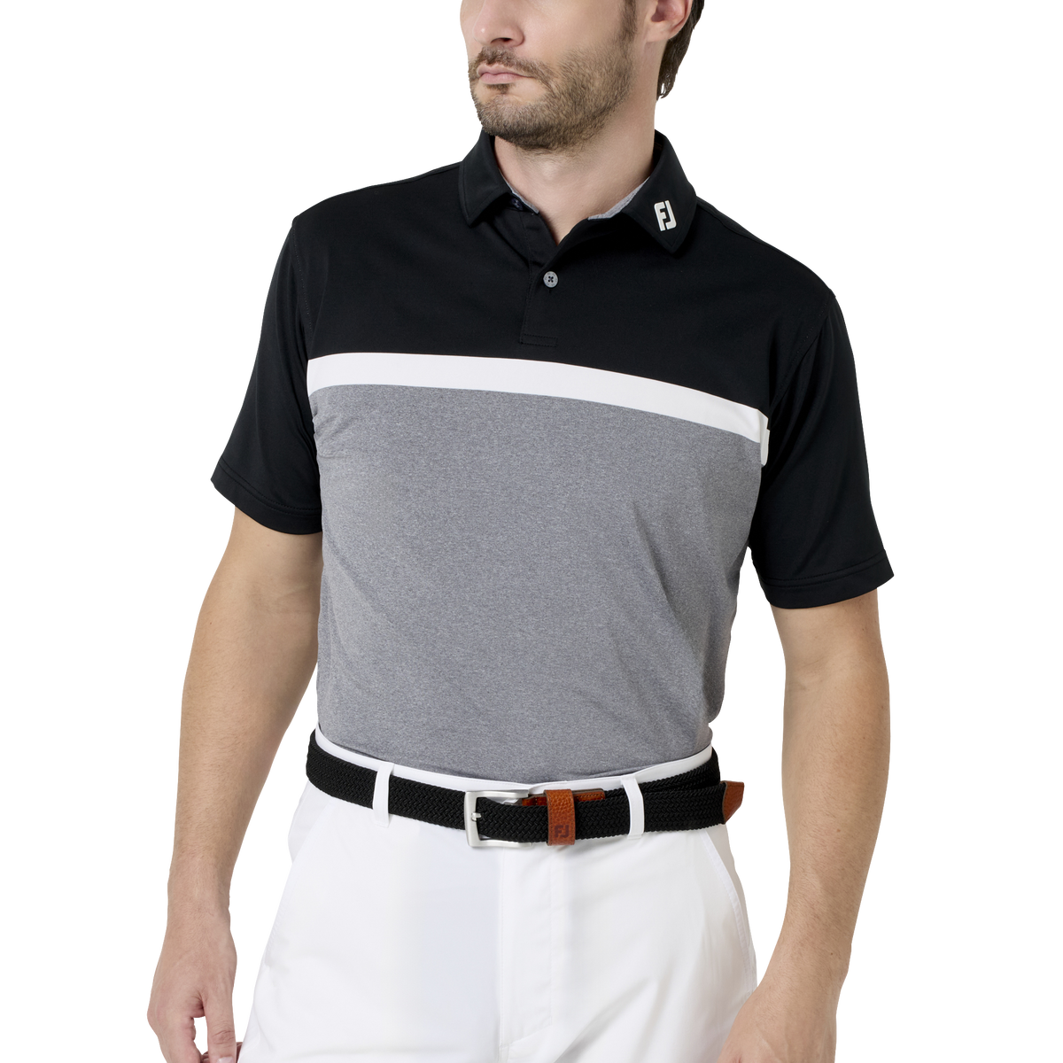 Essential Mens カラーブロック ストレッチライル半袖シャツ - FootJoy Essential Mens カラーブロック ストレッチライル半袖シャツ - FootJoy