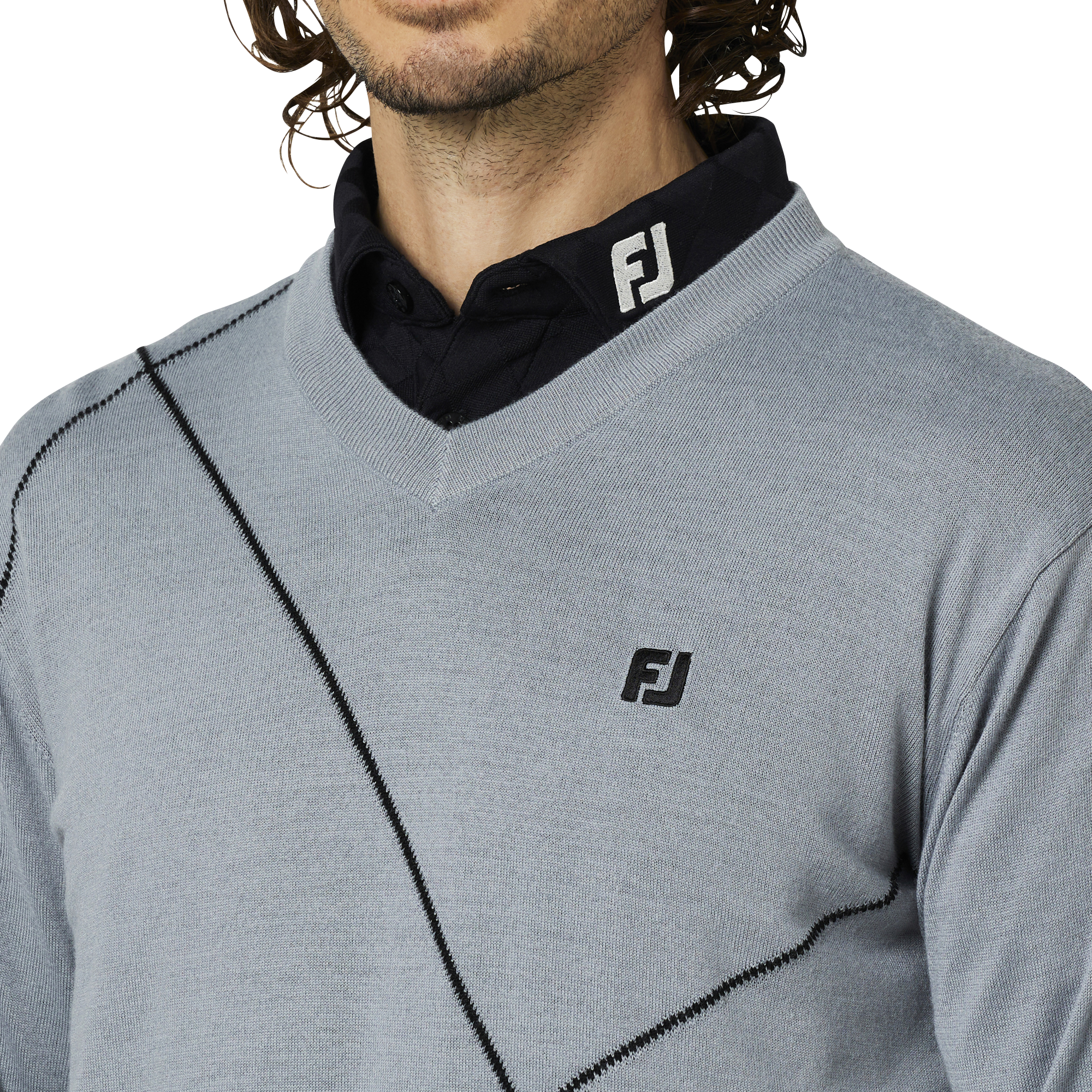 クロップドアーガイルVネックL/Sセーター