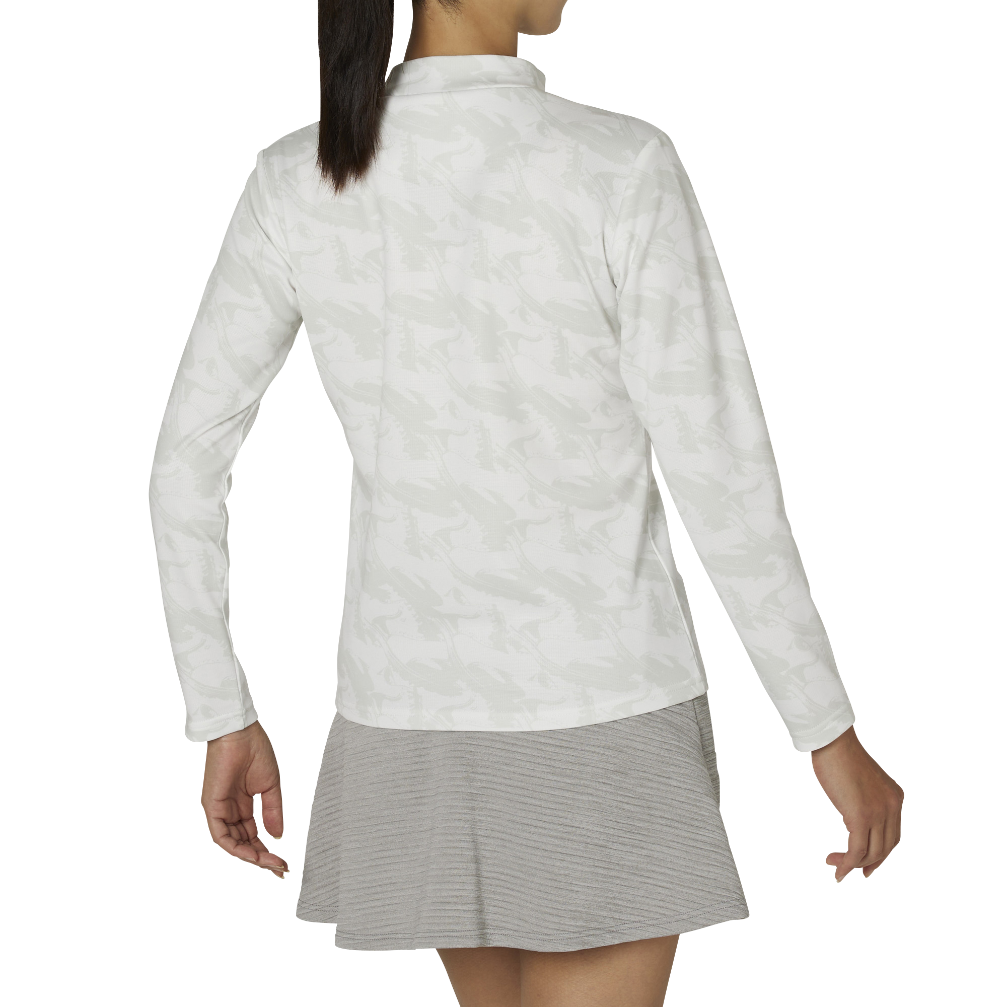 WOMEN'S フットウェアモチーフプリント 長袖モックネックシャツ
