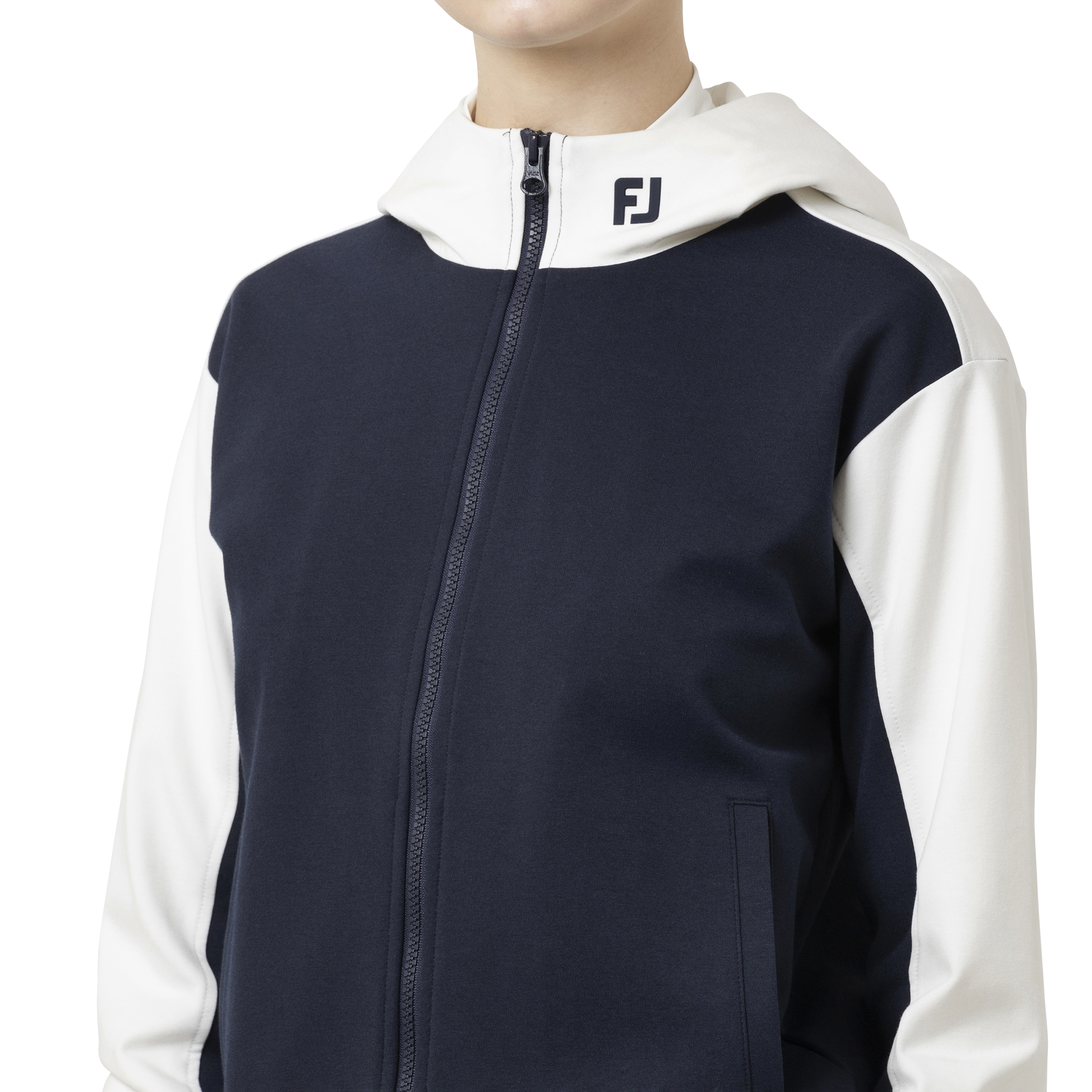 カラーブロック長袖フルジップフーディー