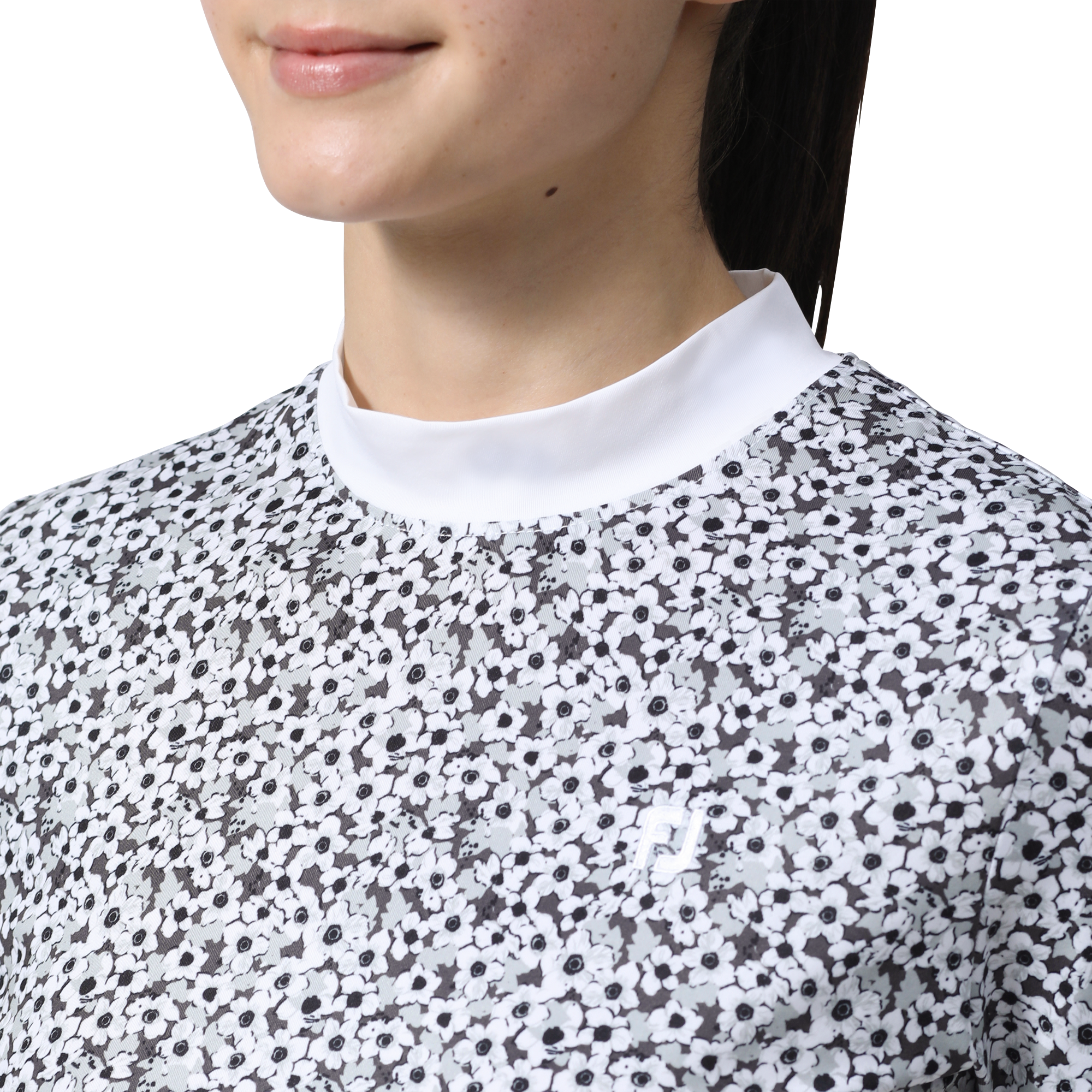 サクラソウプリント半袖モックネックシャツ