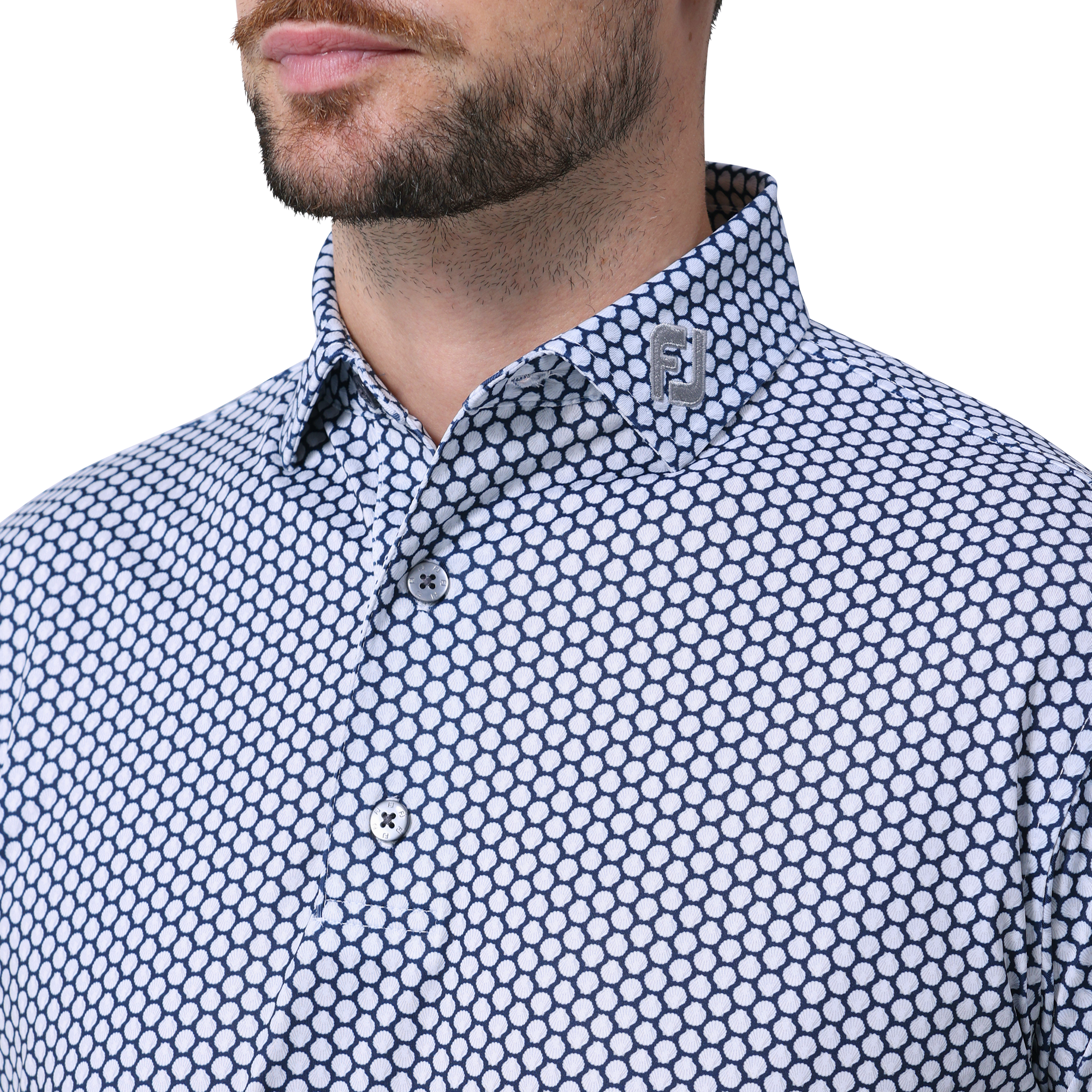 スカロップシェルプリント半袖ワイドカラーシャツ