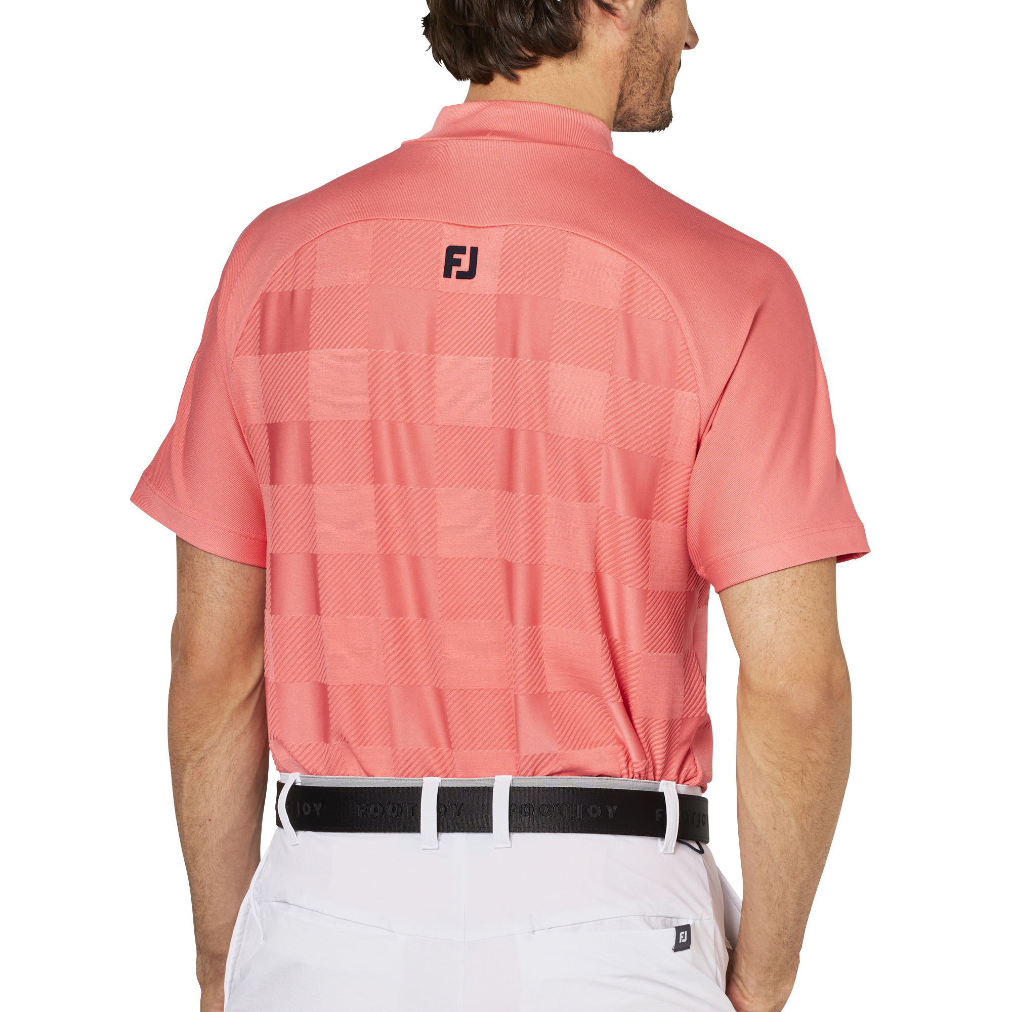 チェックジャカード半袖モックネックシャツ