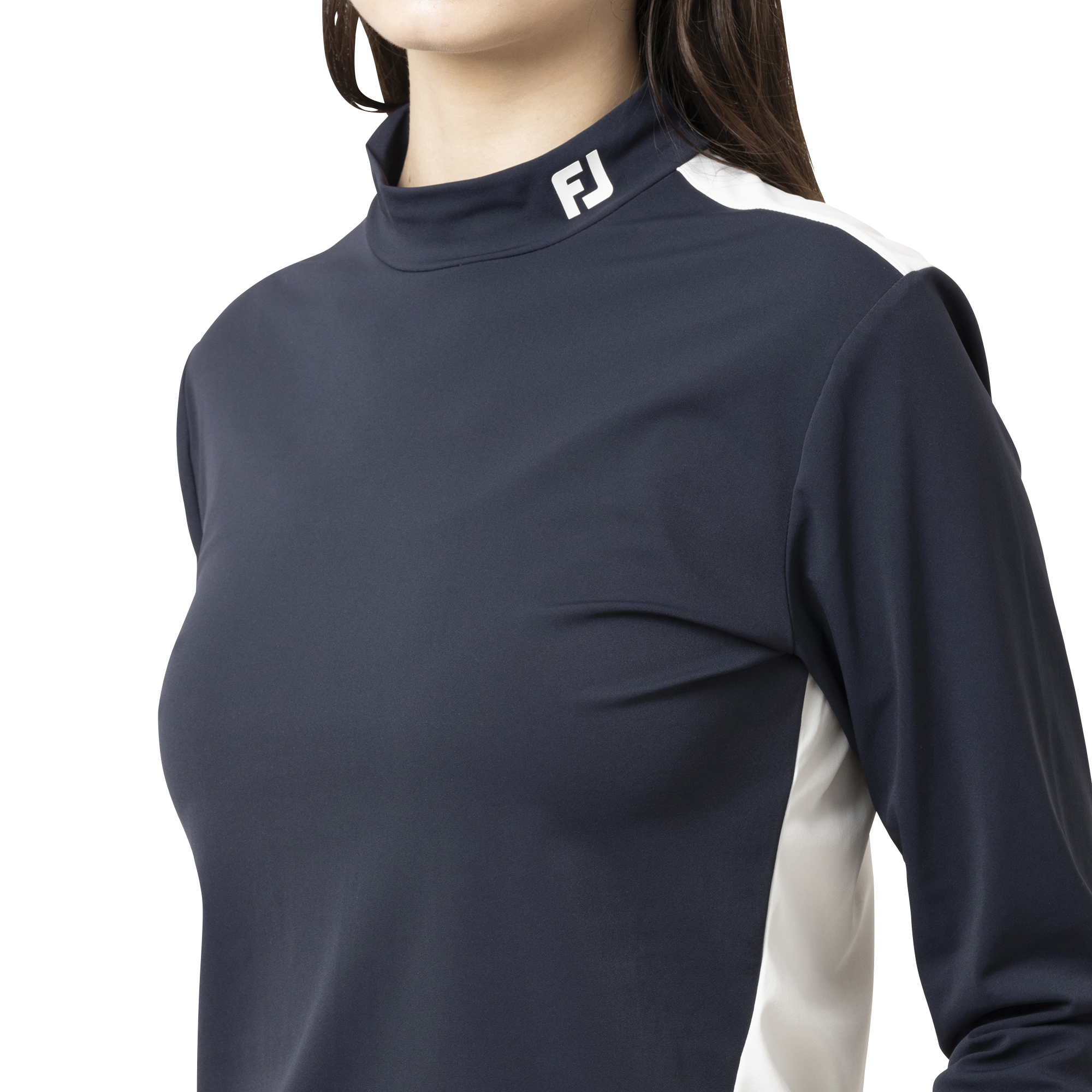 カラーブロック長袖モックネックシャツ