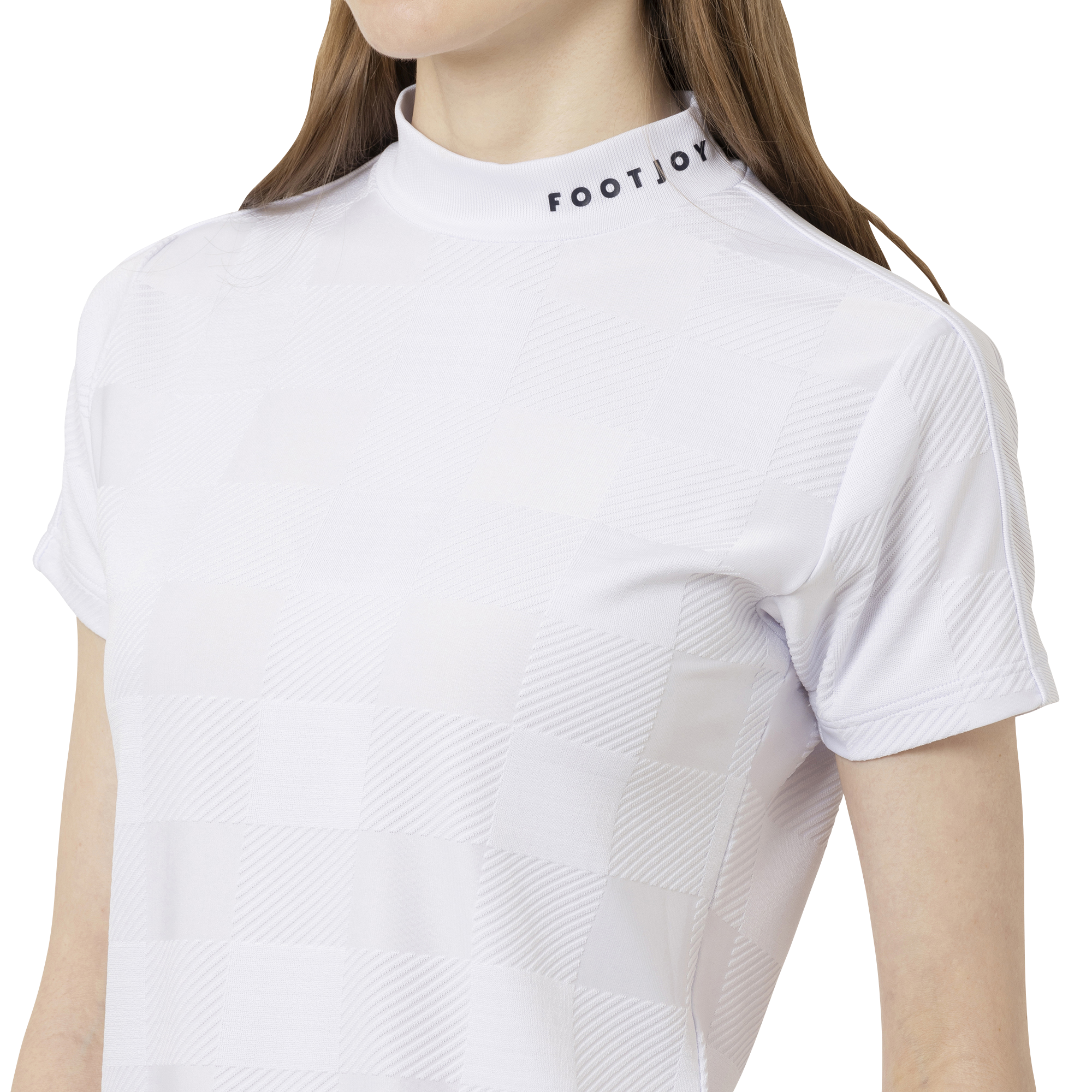 チェックジャカード半袖モックネックシャツ