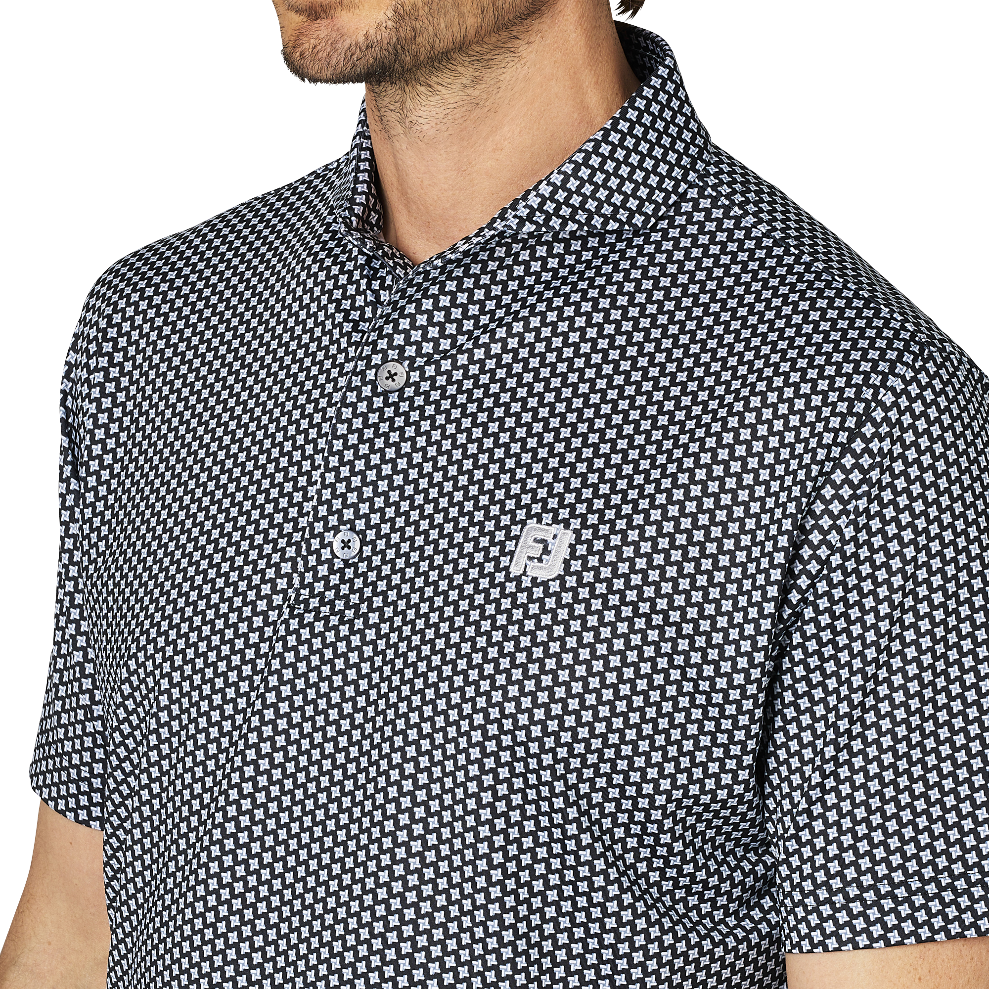 ジオメトリックプリント半袖ワイドカラーシャツ