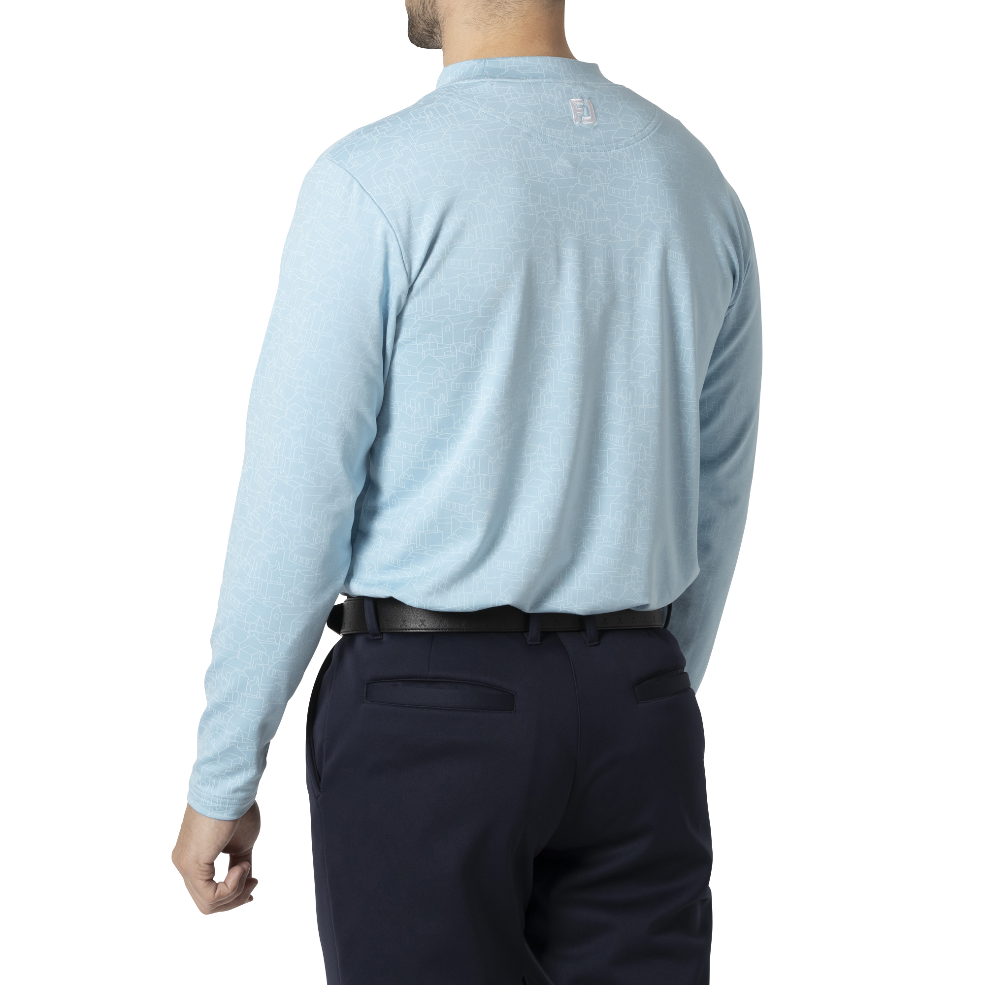 MEN'S 起毛スコティッシュプリント 長袖モックネックシャツ