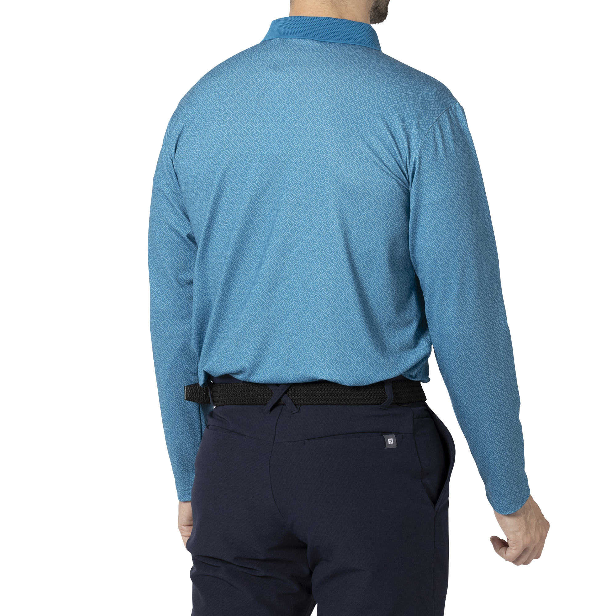 MEN'S FJアウトラインプリント 長袖メッシュポロ