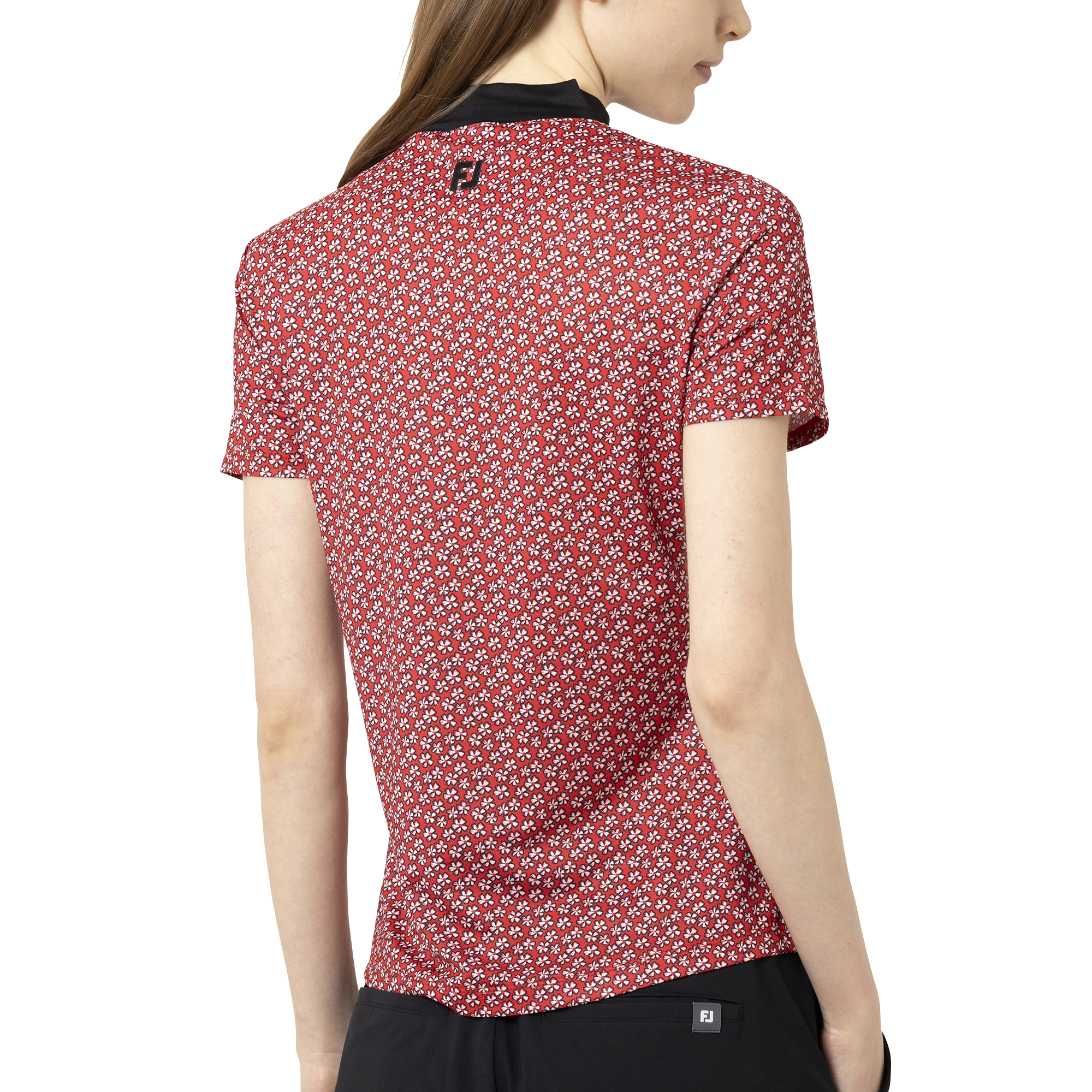 フラワープリント半袖モックネックシャツ